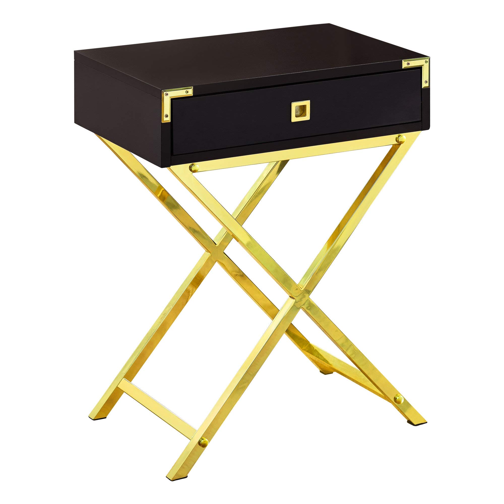Ergode Accent Table - 24 Inch Height Espresso Finish with Gold Metal Base - Perfect for Living Room, Bedroom, or Office Decor