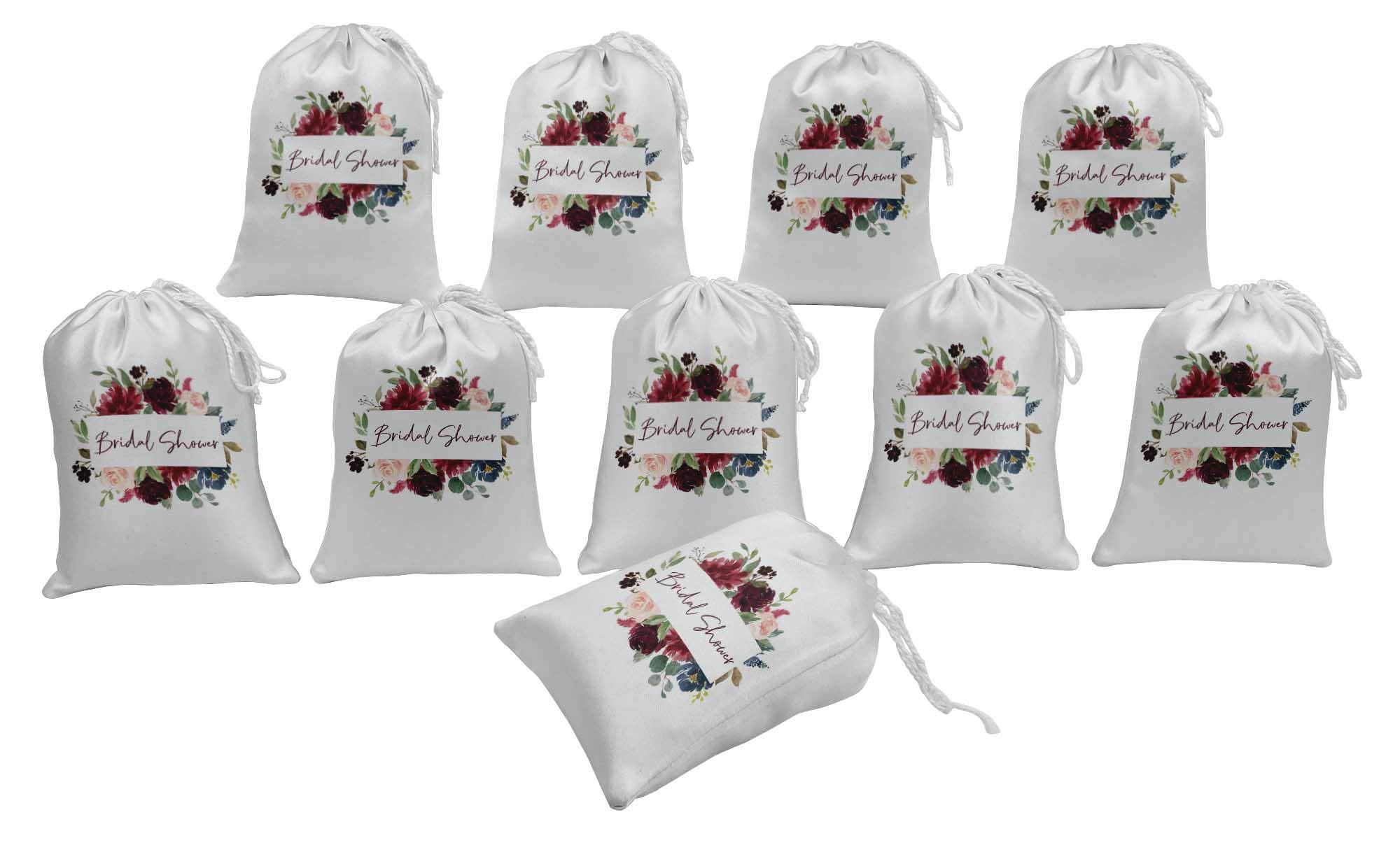 Elegant White Floral Bridal Shower Favor Bags - 15-Piece Wedding Party Gift Pouches Set for Bridal Showers, Baby Showers & Special Events