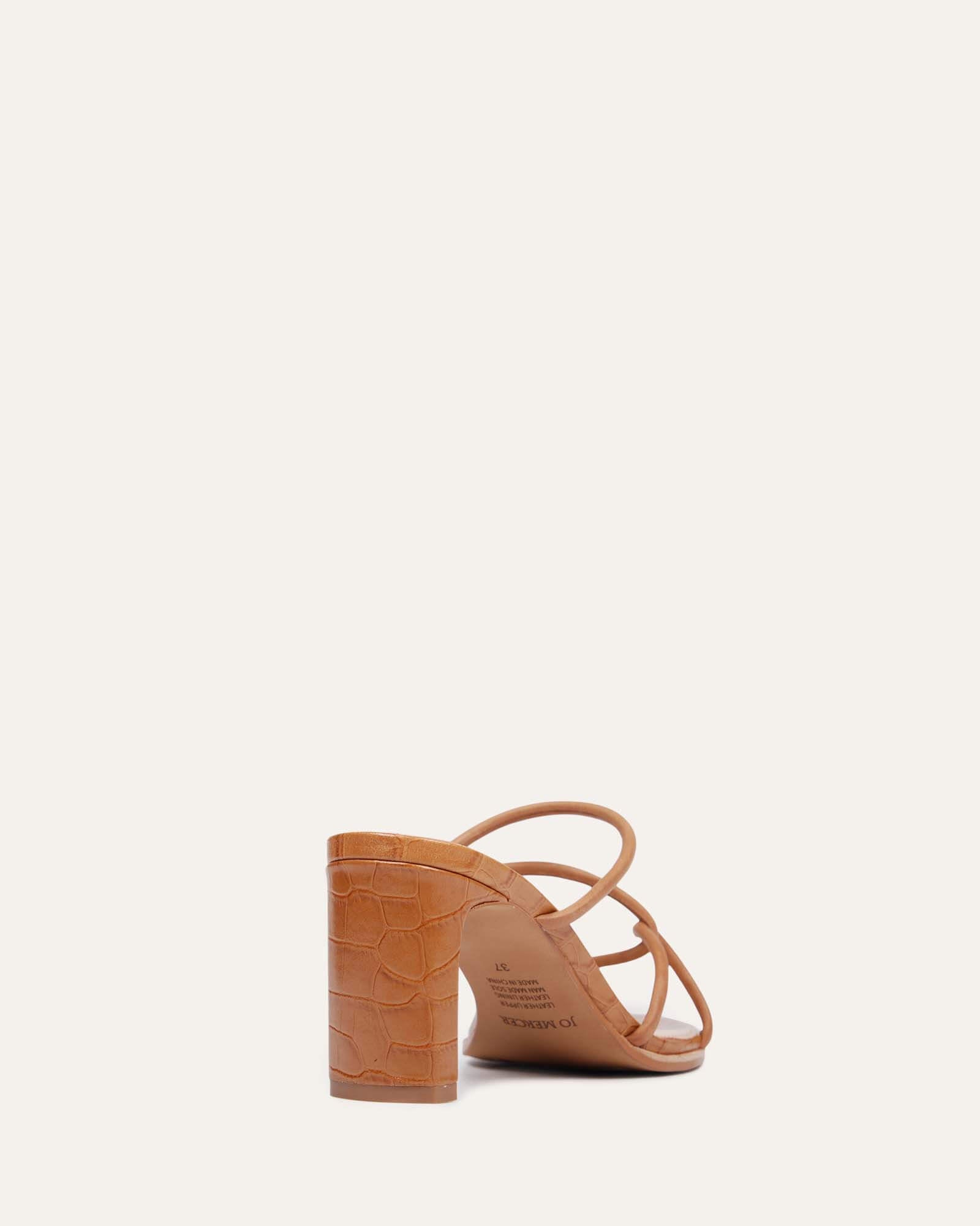 NOVI Women's Mid Heel Sandals - Tan Leather Comfortable Dressy Summer Shoes for Weddings, Parties & Office Wear