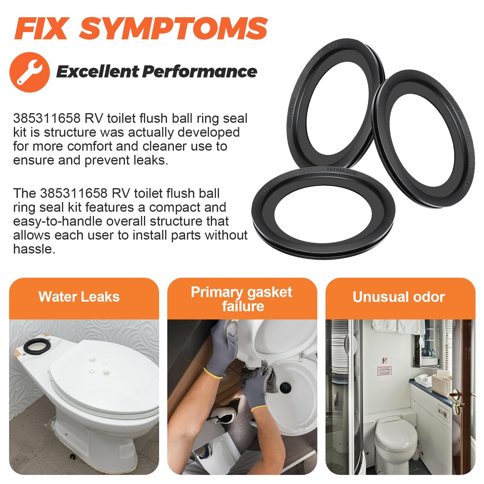 Beaquicy RV Toilet Seal Replacement - 3 Pack Flush Ball Gasket for Dometic 300/310/320 Series - Fixes Leaks & Odors - Perfect for Camper, Motorhome, and Travel Trailer Toilet Repairs