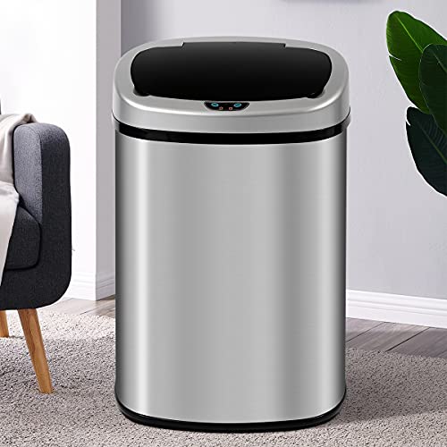 Stainless Steel Automatic Touchless Trash Can 13 Gallon/50L with Lid - Brushed Silver Kitchen Garbage Bin for Home, Bathroom, Office & Restroom | High-Capacity Dustbin for Waste Disposal & Hygiene