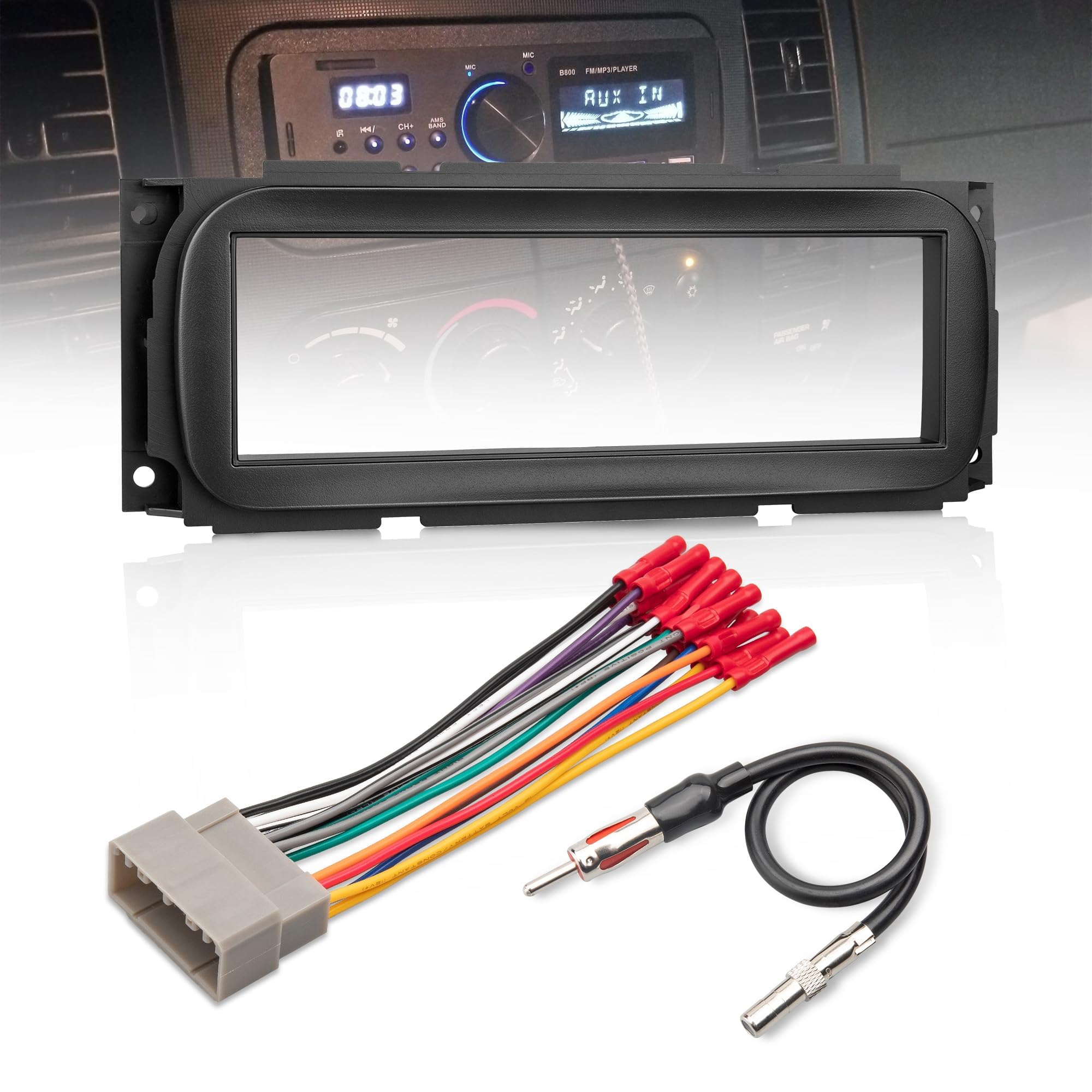 NuIth Single DIN Radio Dash Kit with Wiring & Antenna Adapter for 2002-2007 Chrysler Dodge Jeep - Aftermarket Stereo Installation Mount Bracket Trim Bezel | Perfect for Car Audio Upgrades & DIY Installations