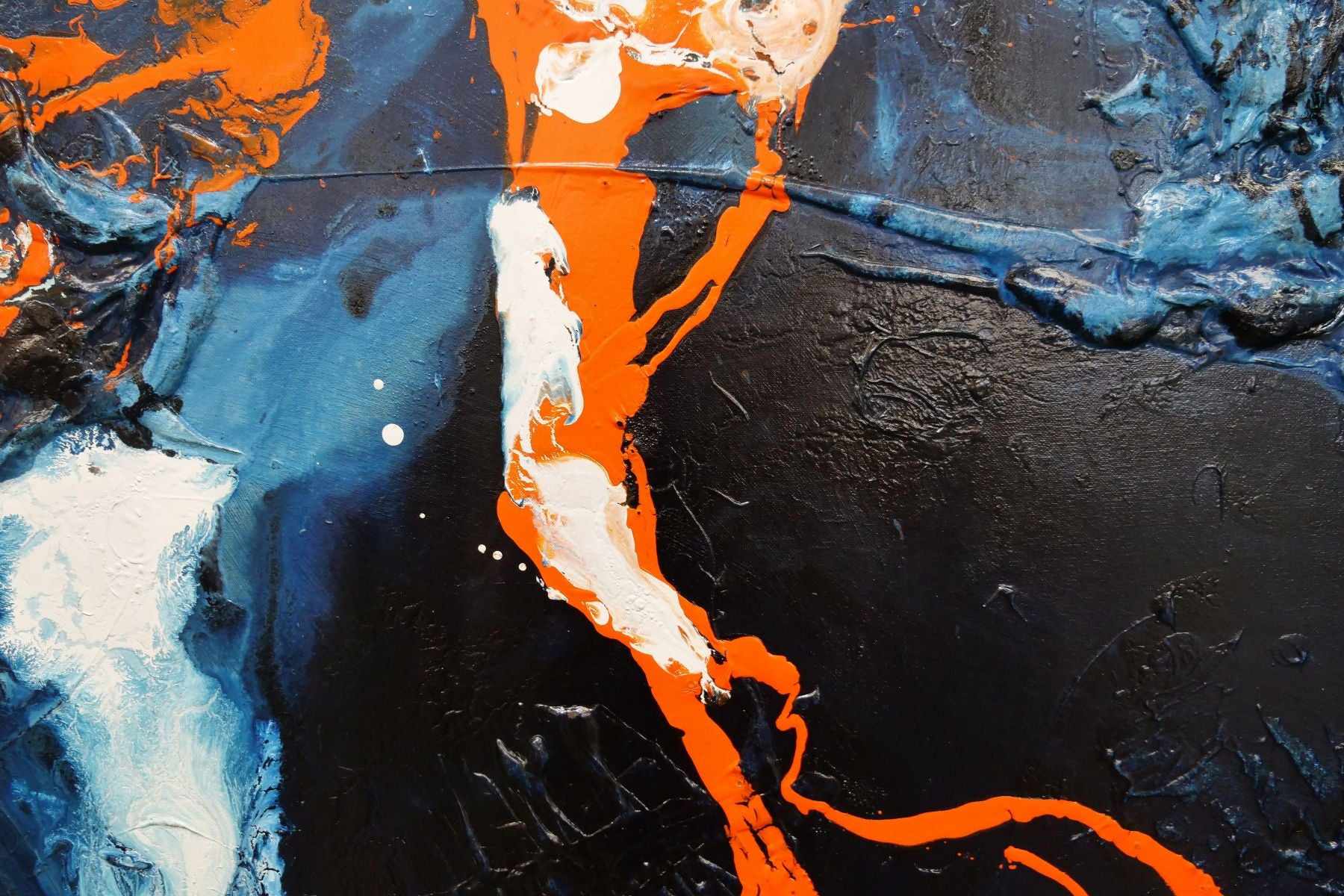 140cm x 100cm Orange Blue Textured Abstract Canvas Art Painting - Modern Wall Decor for Living Room, Bedroom, Office | Handmade Contemporary Artwork