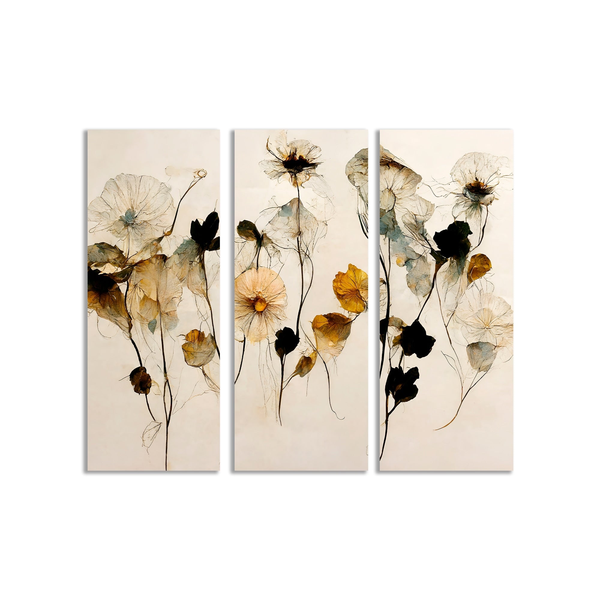 Treechild 3-Piece Framed Dry Flower Wall Art Set - Elegant Botanical Home Decor for Living Room, Bedroom & Office