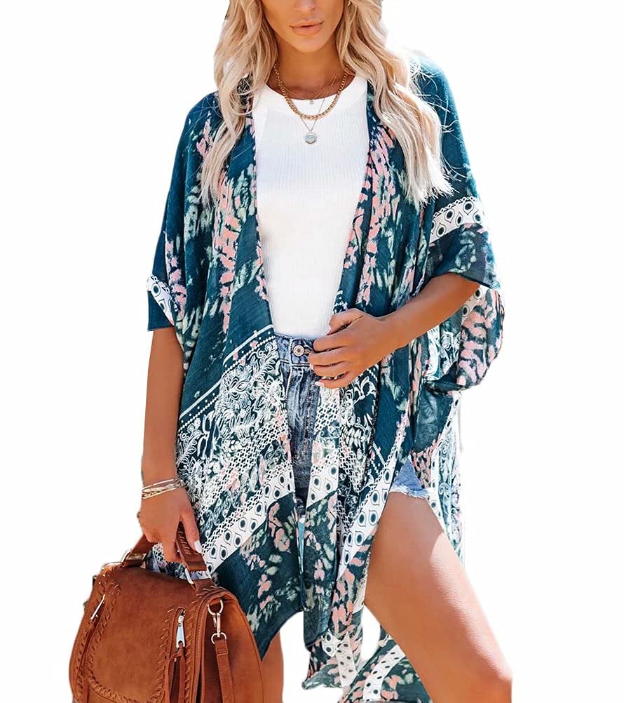 Lilychan Women's Floral Kimono Beach Cover Up - Plus Size Bikini Coverup Cardigan for Swimwear & Poolside Relaxation