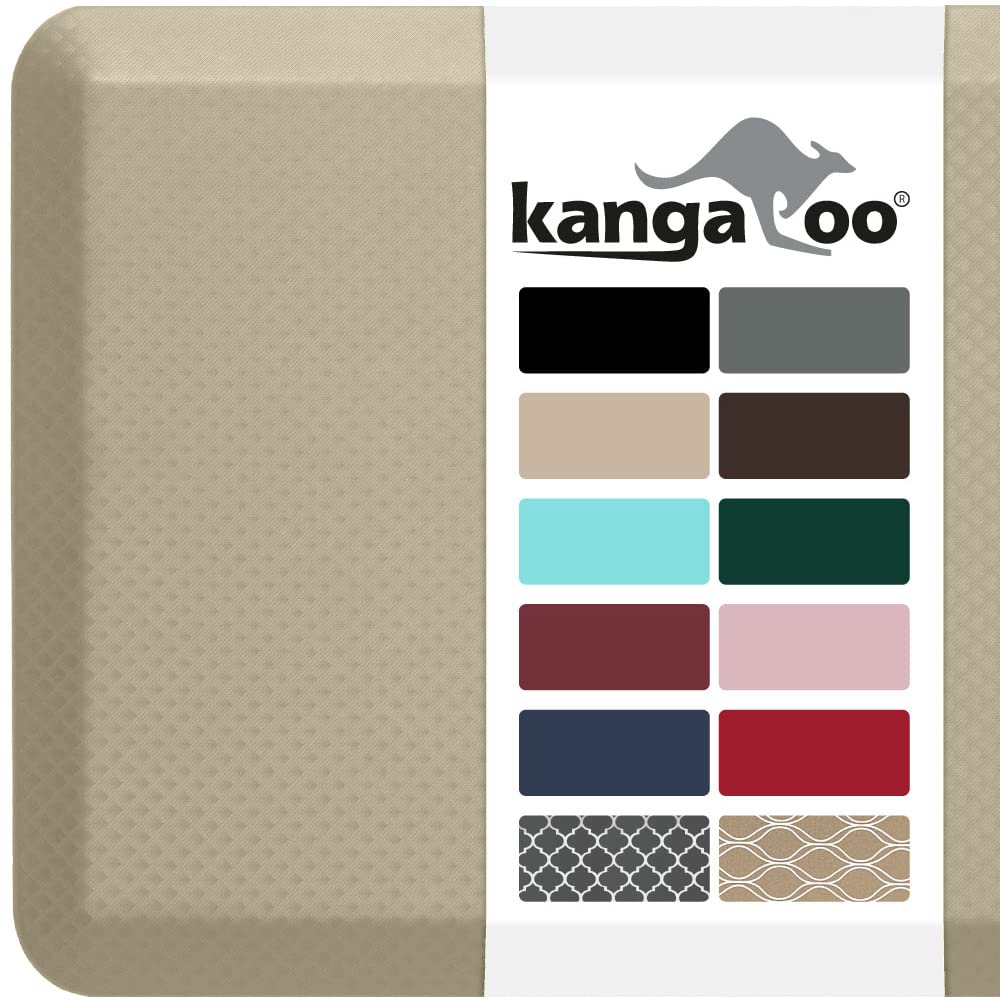 KANGAROO Thick Ergonomic Anti-Fatigue Kitchen Mat - Non-Slip Cushioned Floor Mat for Standing Desk, Office & Home - Waterproof, Scratch-Resistant, Comfort Foam Rug - 17x24 Inches, Beige - Perfect for Cooking, Dishwashing & Long Work Hours