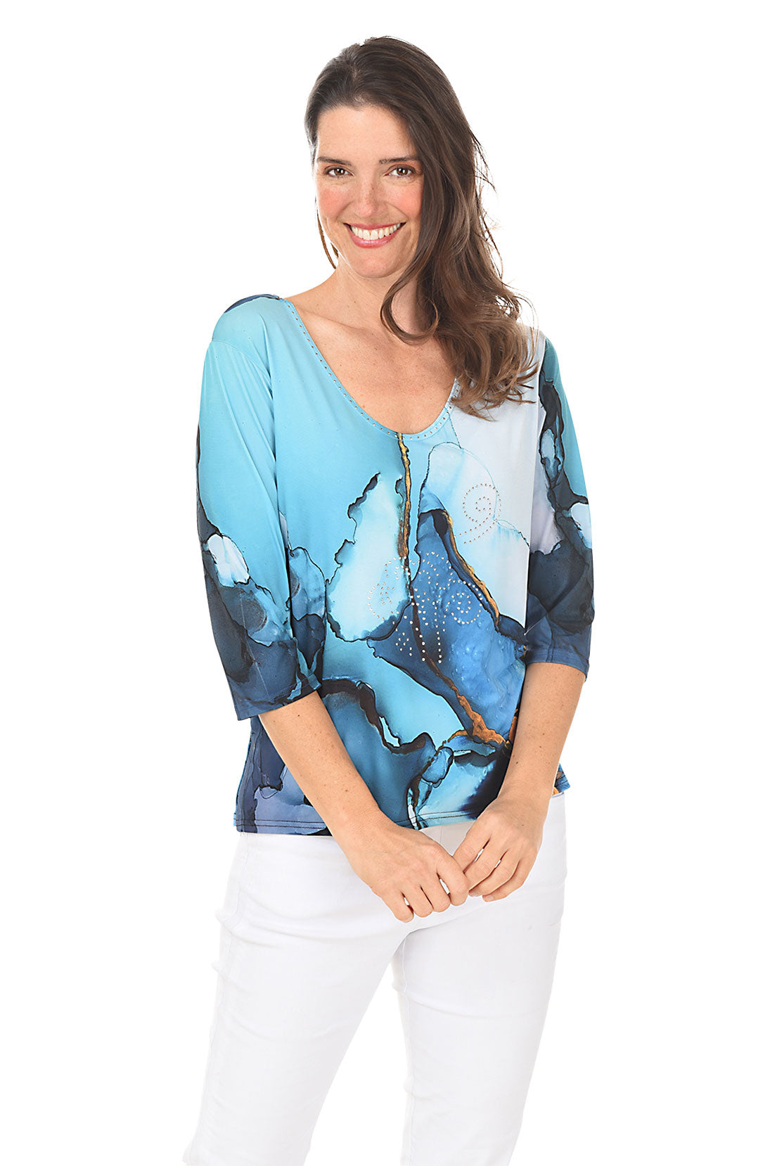 Blue Marble Knit Top for Women | Soft & Stylish Casual Sweater | Perfect for Fall & Winter Outfits, Office Wear & Weekend Relaxation