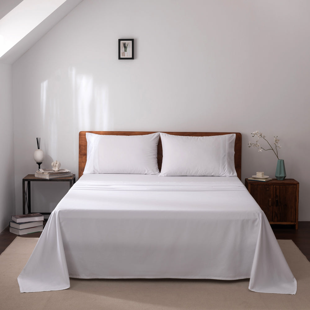 Premium 400 Thread Count Casey Cotton Sheet Set - White, Long Single Bed (50cm) | Soft & Breathable for Ultimate Comfort - Perfect for Guest Rooms, Dorms & Cozy Bedrooms