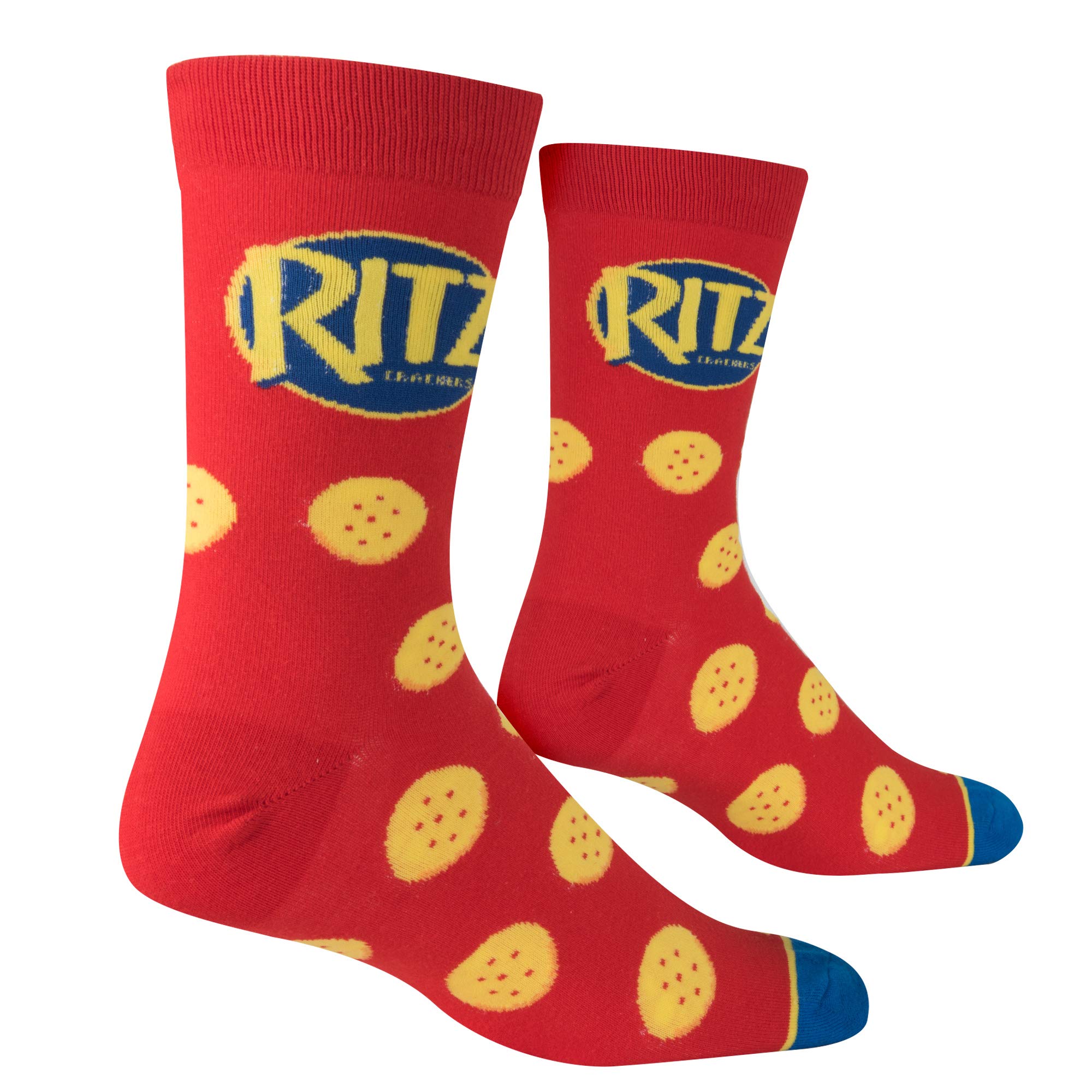 Fun Ritz Crackers Graphic Print Crew Socks for Men & Women - Novelty Food-Themed Comfortable Cotton Socks for Casual Wear, Gift Giving, and Themed Parties