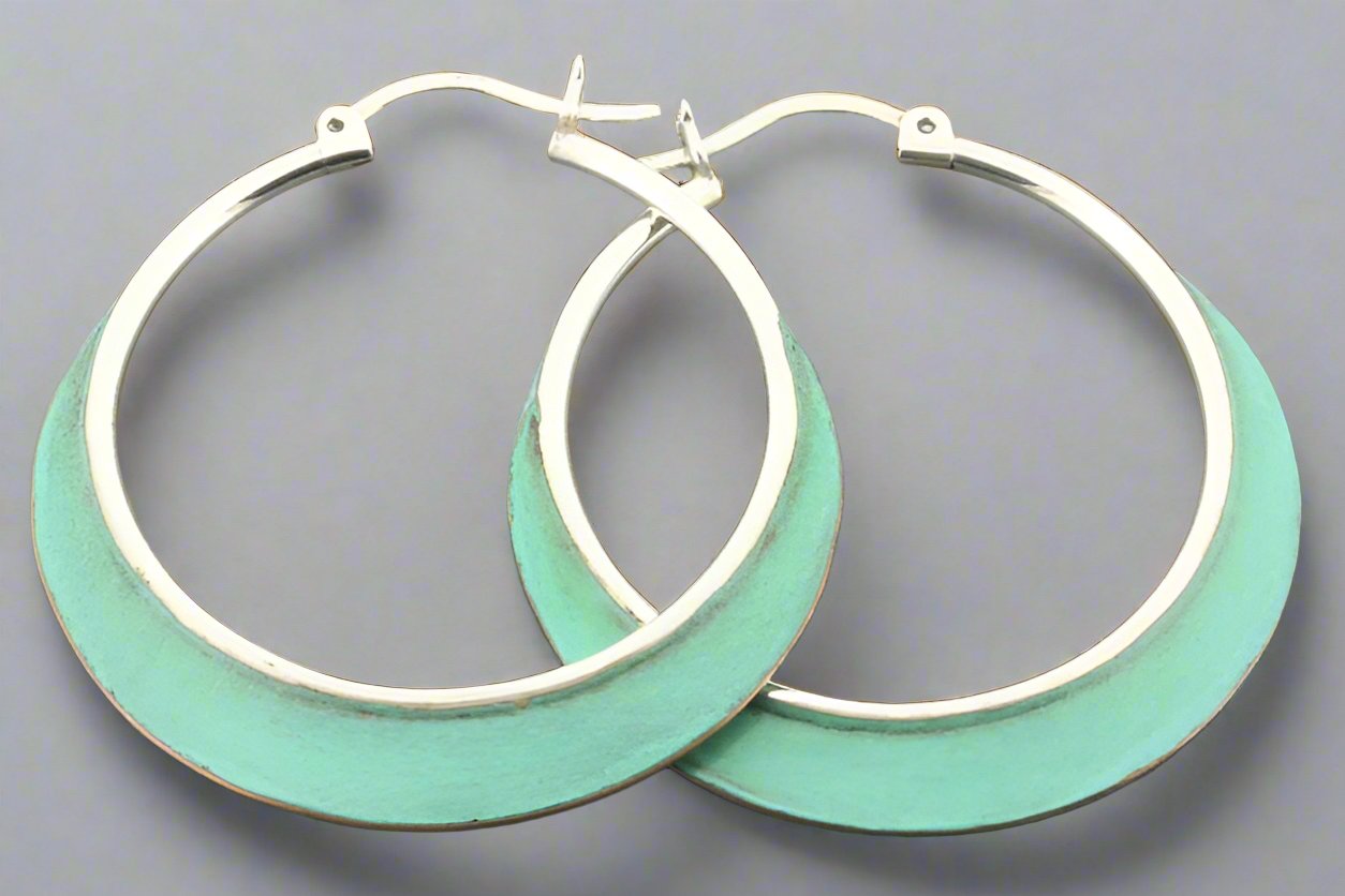 Vintage Large Hoop Earrings in Silver & Copper with Patina Finish - Perfect for Boho, Hippie, and Festival Fashion Outfits