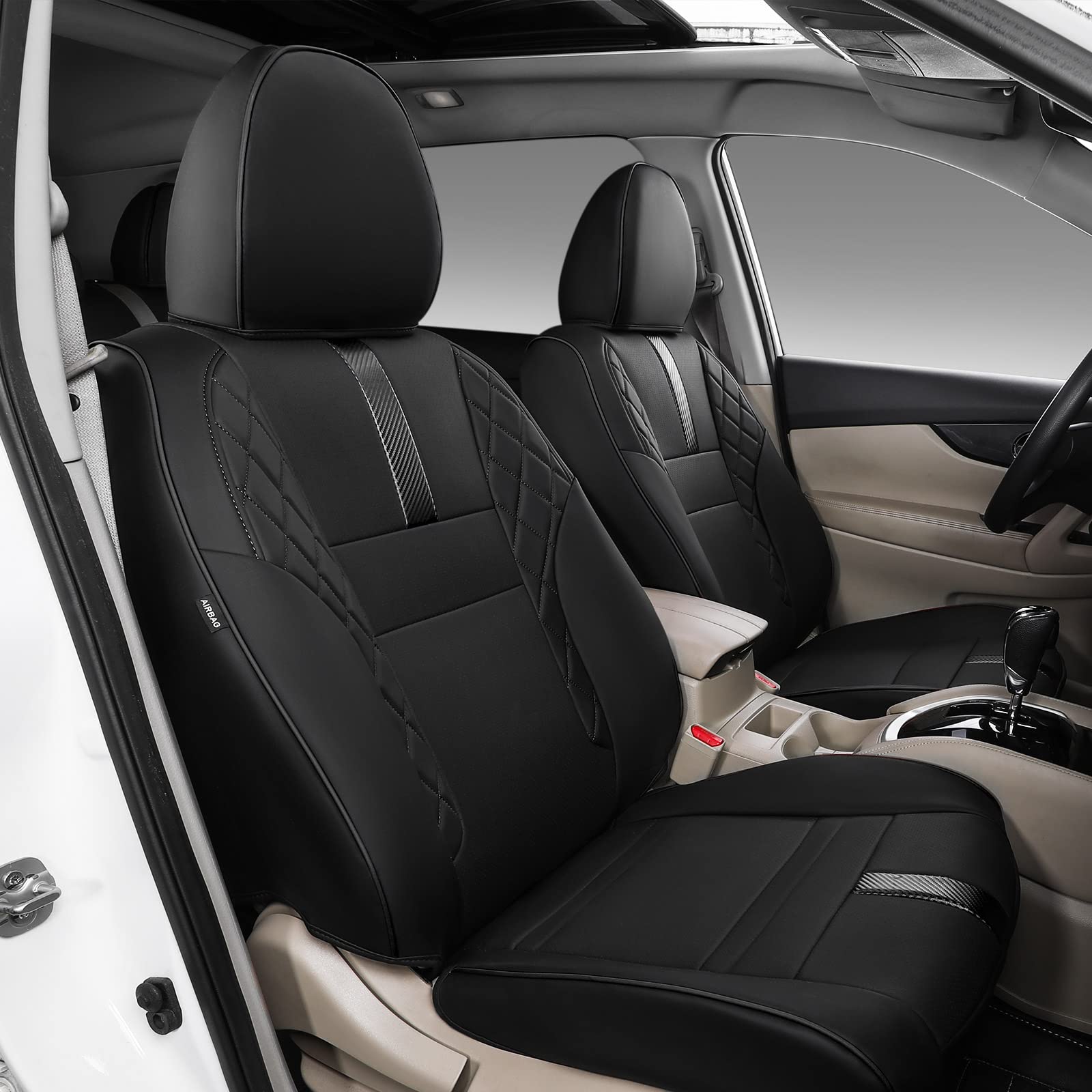 Premium PU Leather Car Seat Covers for 2017-2019 Nissan Rogue - Front & Back Custom Fit Seat Protectors (Hybrid & Sport Models, Black) | Waterproof & Comfortable for Daily Commute & Road Trips