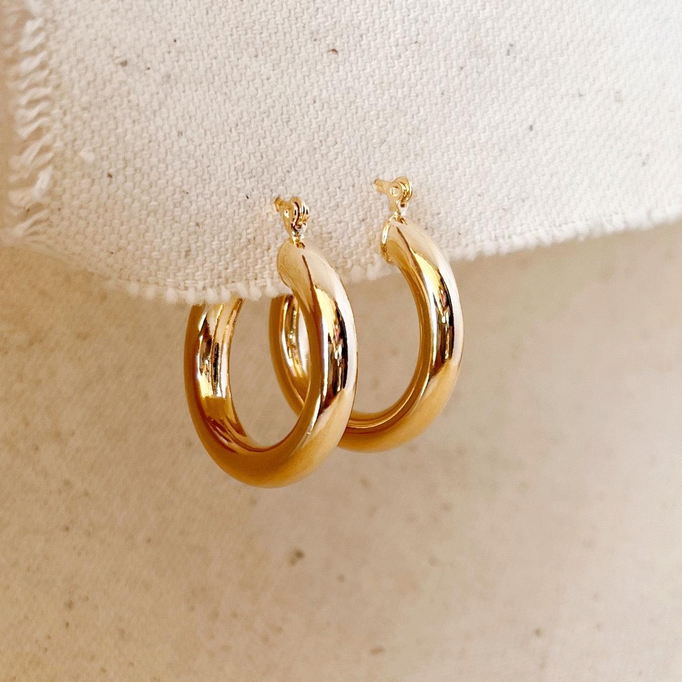 18K Gold Filled Classic 25mm Tube Hoop Earrings for Women - Hypoallergenic Durable Everyday Jewelry - Perfect for Work, Date Night & Special Occasions