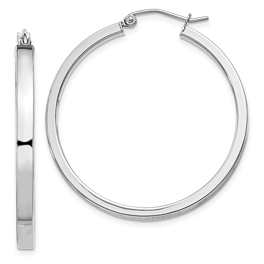 925 Sterling Silver Concave 3x35mm Square Tube Hoop Earrings for Women - Elegant Round Fine Jewelry Gift for Her - Perfect for Date Night, Parties & Special Occasions