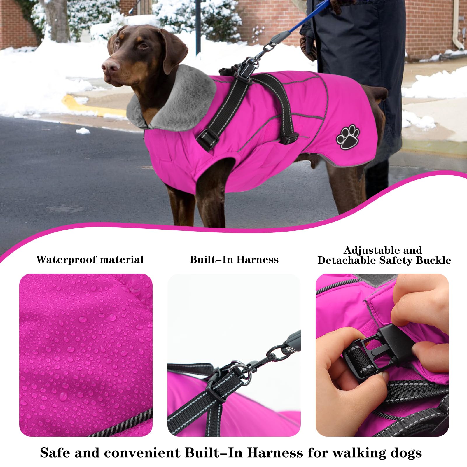 Doglay Reflective Waterproof Dog Coat with Harness - Adjustable Fleece Winter Jacket for Small, Medium & Large Dogs - Keep Pets Warm in Cold Weather for Outdoor Walks & Adventures