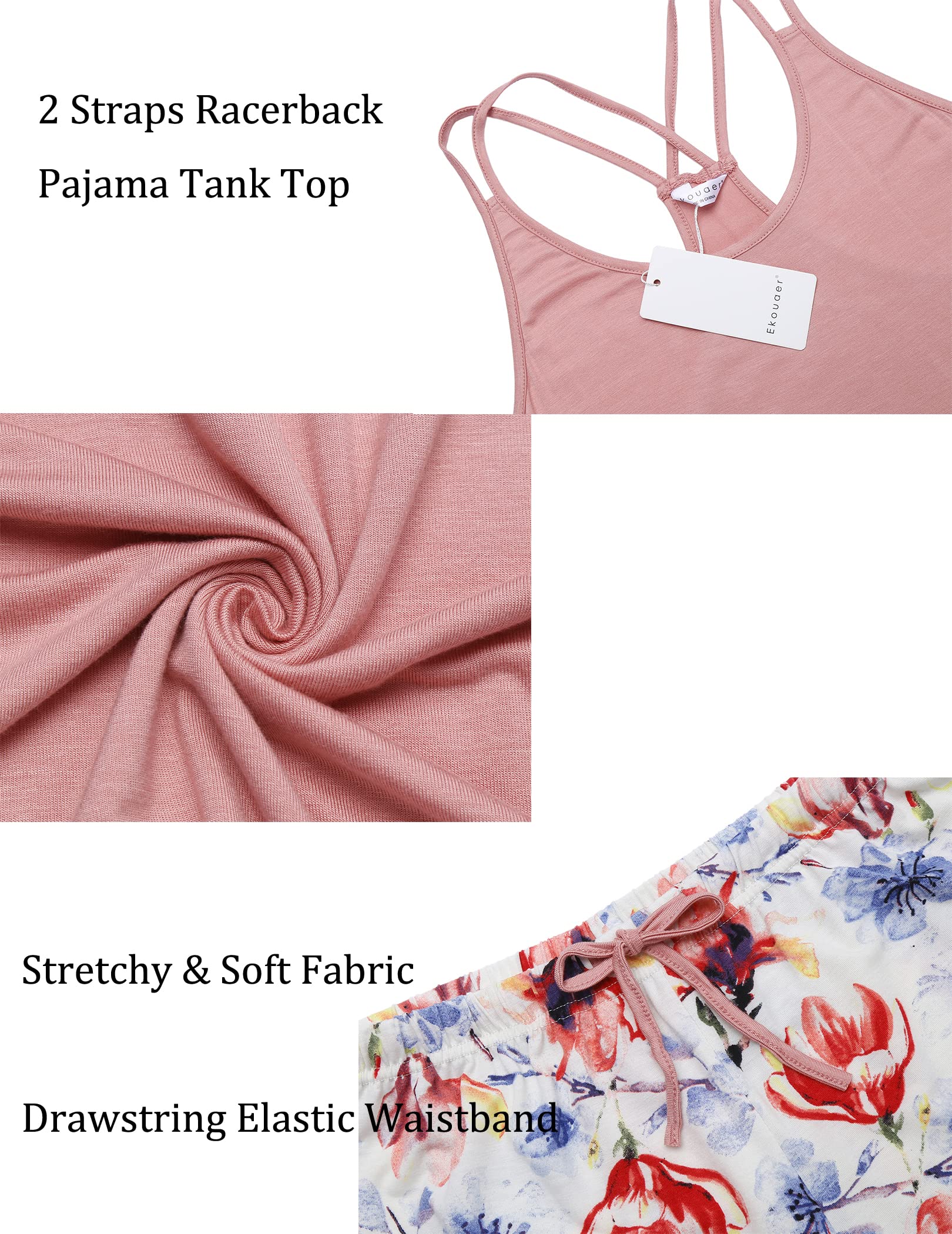 Ekouaer Women's Sleeveless Racerback Cami Pajama Set - Soft Sleepwear Pjs for Comfortable Nightwear & Lounge Wear at Home