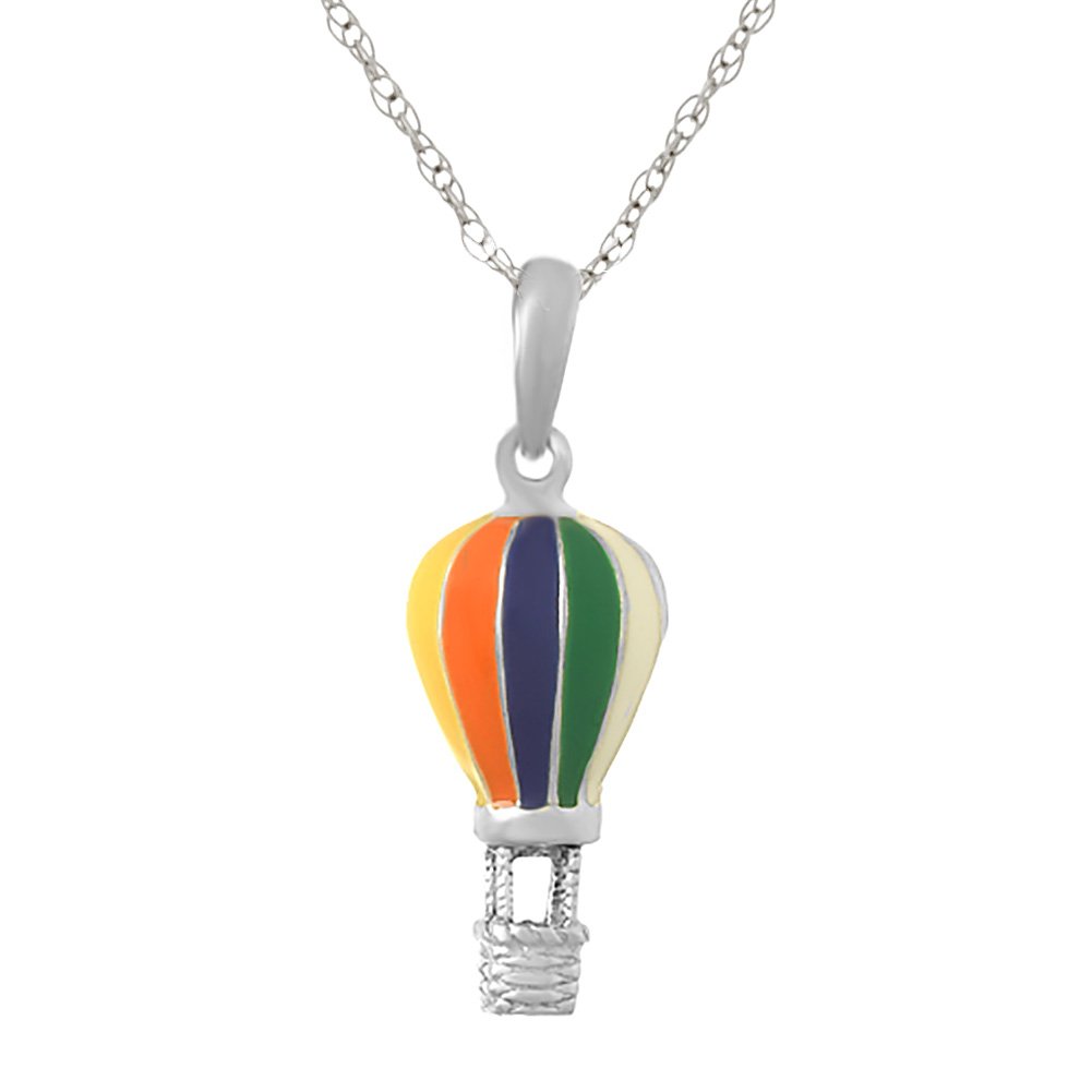 925 Sterling Silver Hot Air Balloon Charm Pendant Necklace with 18 Inch Chain - 3D Enamel Jewelry for Women, Gift for Her | Perfect for Birthdays, Anniversaries & Everyday Wear