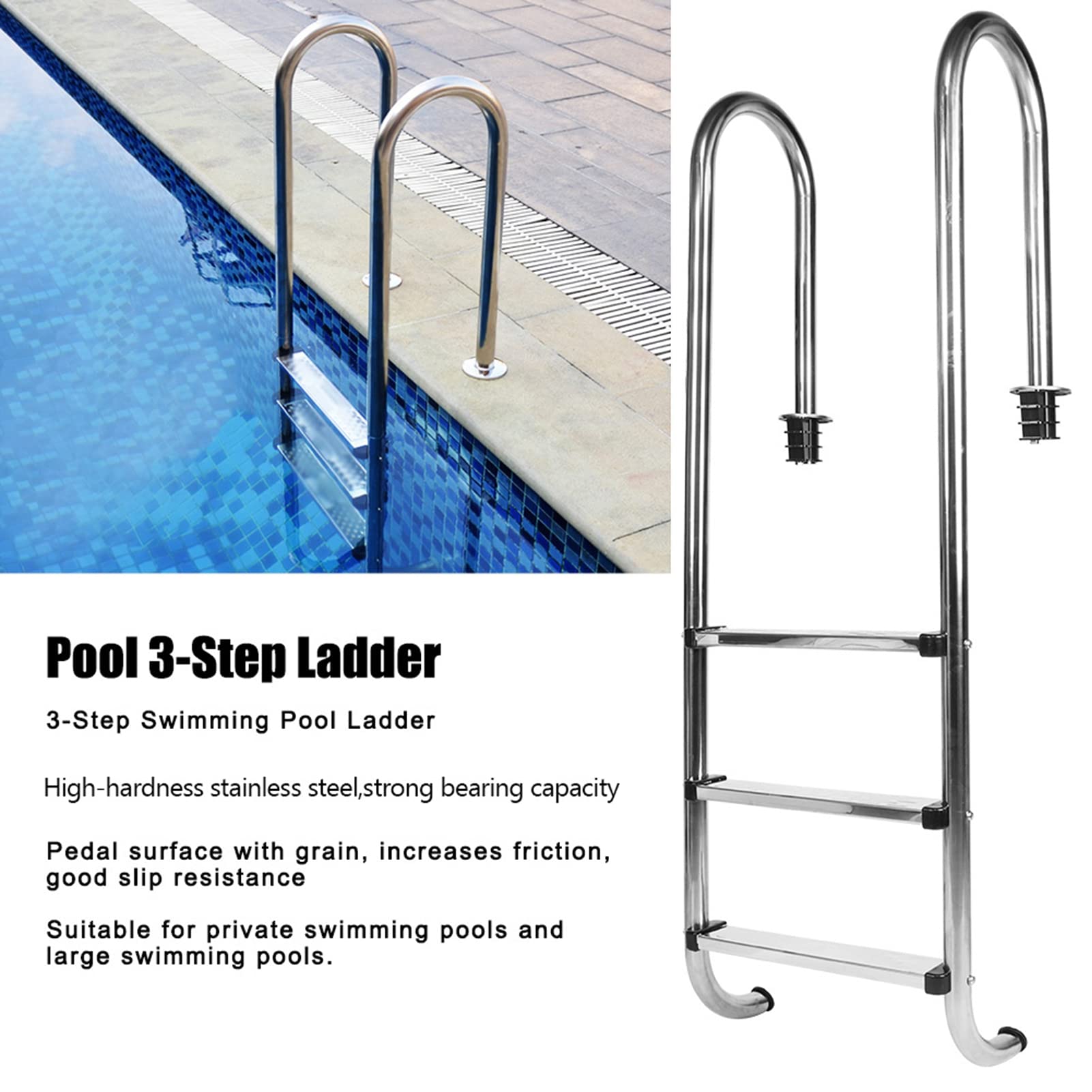 Stainless Steel 3-Step Anti-Slip Pool Ladder - Durable, Stable & Safe for Inground/Above Ground Pools | Perfect for Easy Entry & Exit, Swimming Safety, Backyard Relaxation