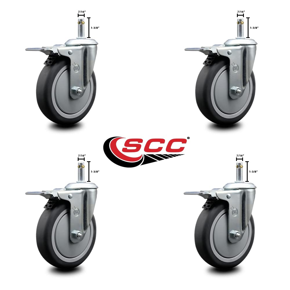 Rubbermaid Mobile Shelf Truck 5 Inch Replacement Caster Wheels Set - 4 Swivel Casters with Total Lock Brakes - Compatible with Rubbermaid Utility Carts - Heavy Duty Service Casters for Warehouse, Retail, and Industrial Use