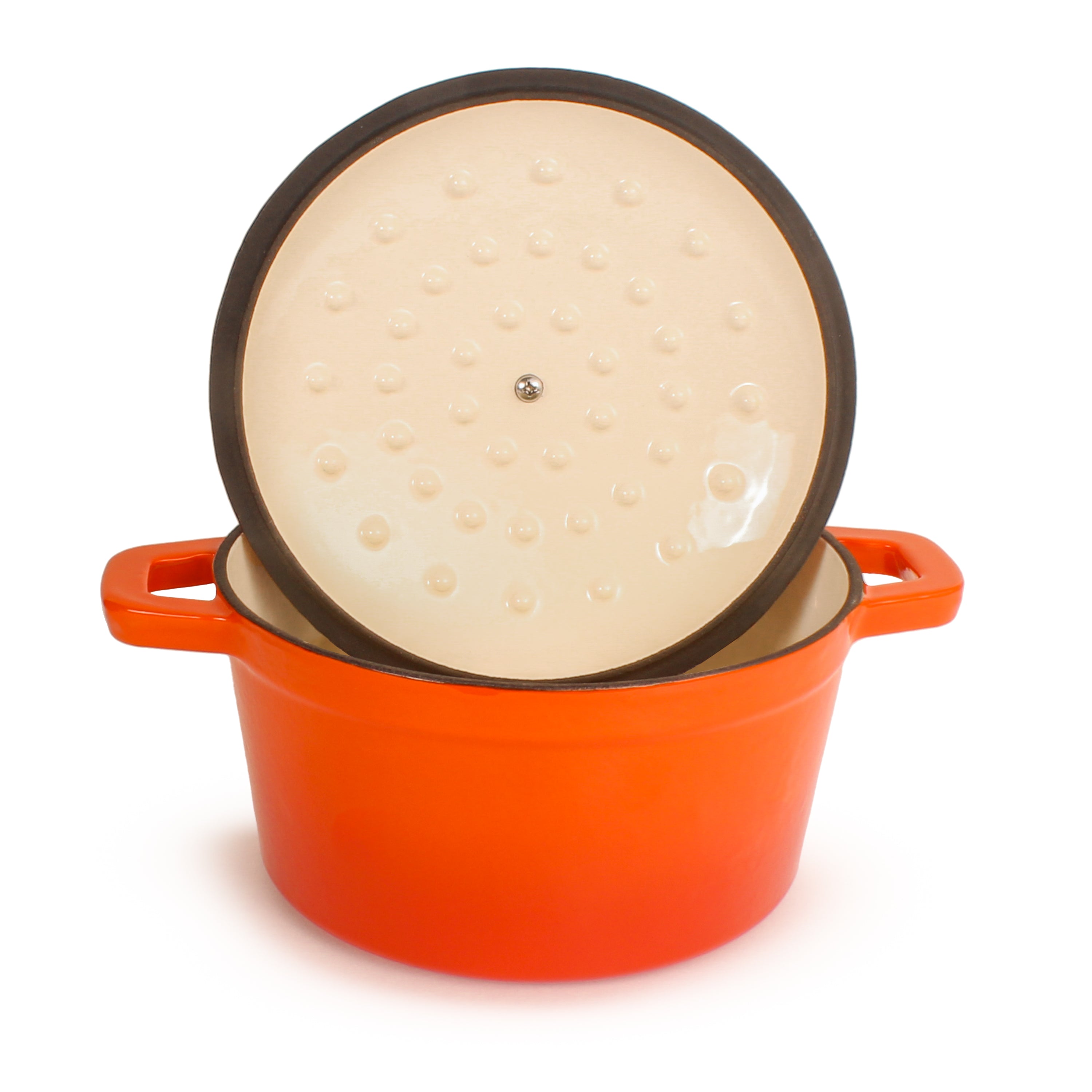BergHOFF Neo Cast Iron 3-Quart Round Dutch Oven with Lid, Orange - Perfect for Braising, Stewing & Baking | Stovetop to Oven Safe Cookware for Home Chefs