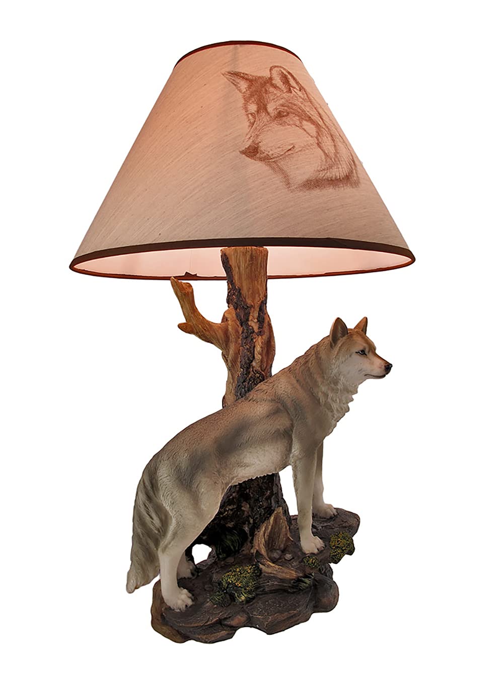Zeckos Gray Wolf Table Lamp - `Denizen of Twilight` Night Light for Bedroom, Living Room, or Office Decor - Realistic Wolf Sculpture LED Desk Lamp for Home & Gaming Room Ambiance