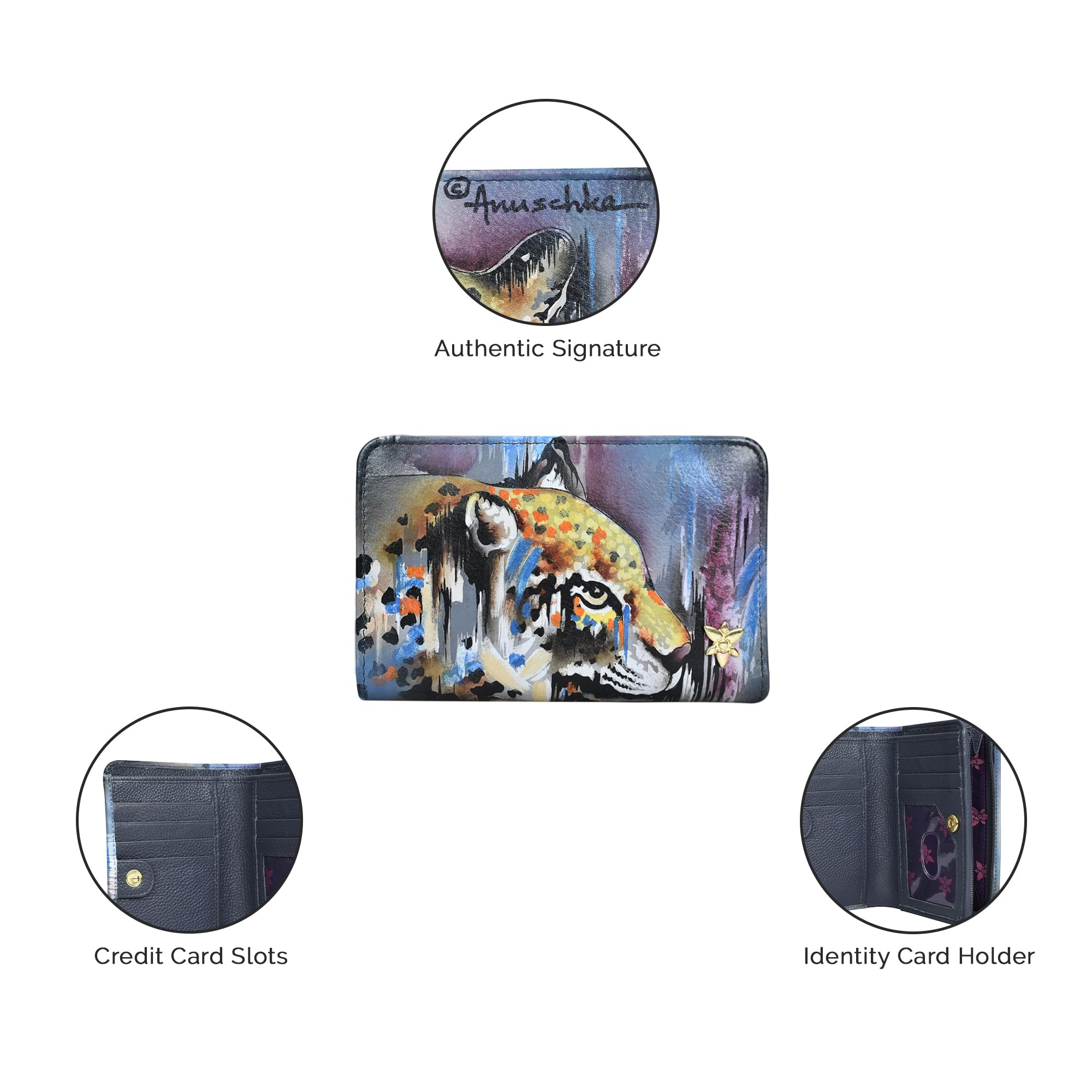 Anuschka Women’s Hand-Painted Genuine Leather Wallet - RFID Blocking Bifold Organizer with Snap Closure & ID Window | Perfect for Everyday Use, Travel & Gift Giving