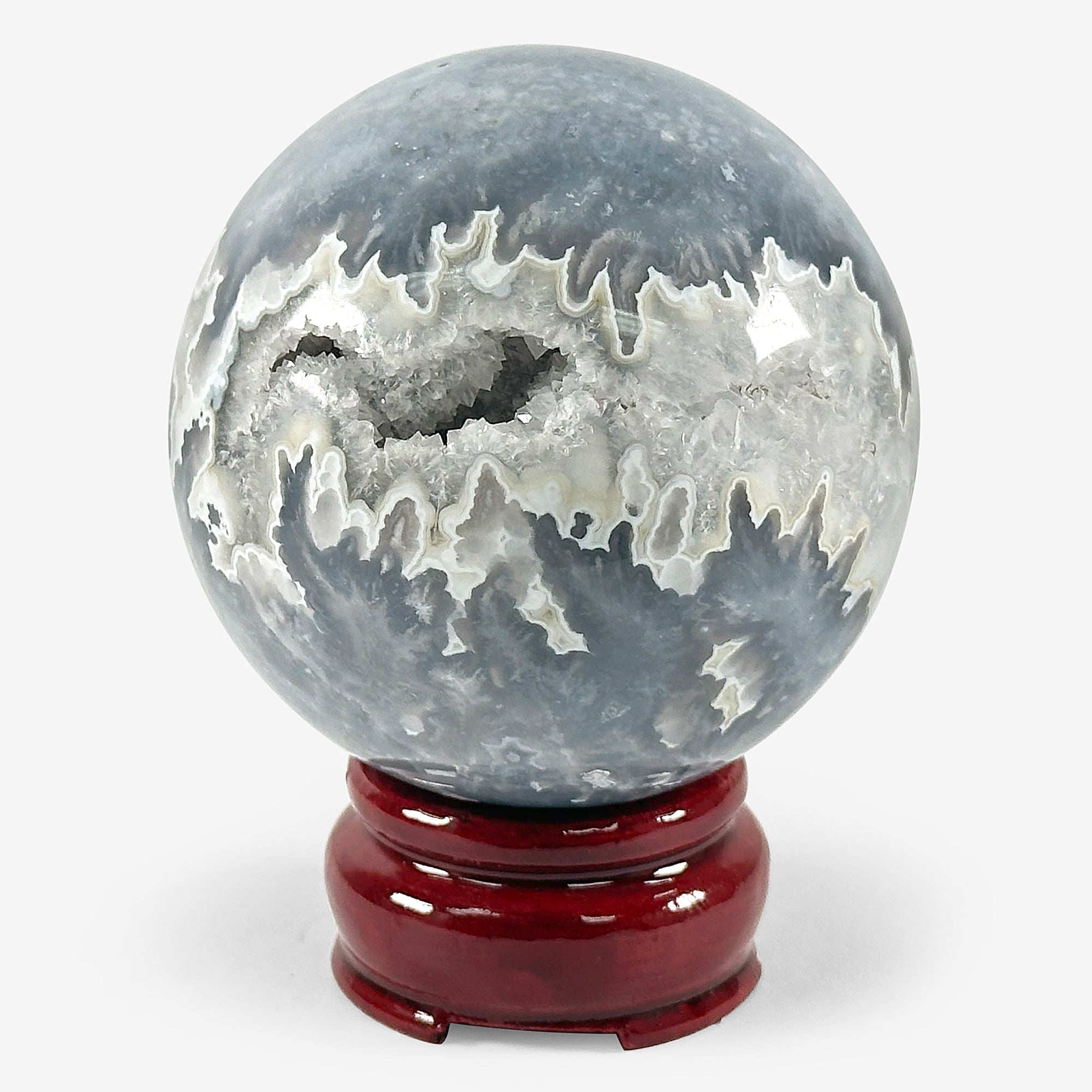Polished Gray Plume Agate Crystal Sphere - Natural Gemstone Ball for Home Decor, Meditation, Feng Shui & Crystal Healing | Perfect for Office Desk, Living Room Display & Spiritual Energy Work