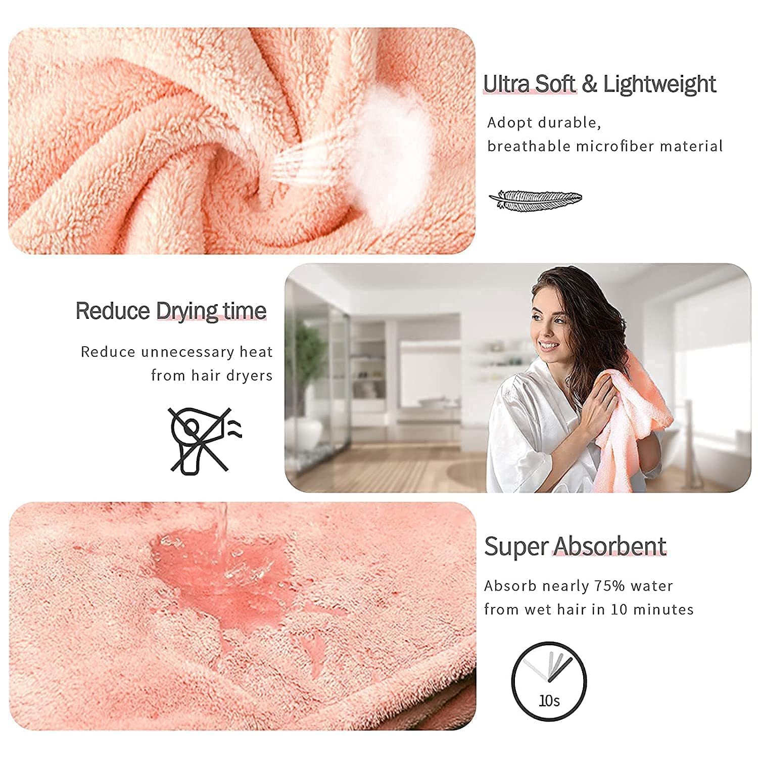 CSOK Professional Microfiber Hair Towel Wrap - Ultra Absorbent Quick Dry Hair Turban for Women & Men (3 Pack, Multicolor) - Perfect for Post Shower, Swimming, Salon & Travel Use