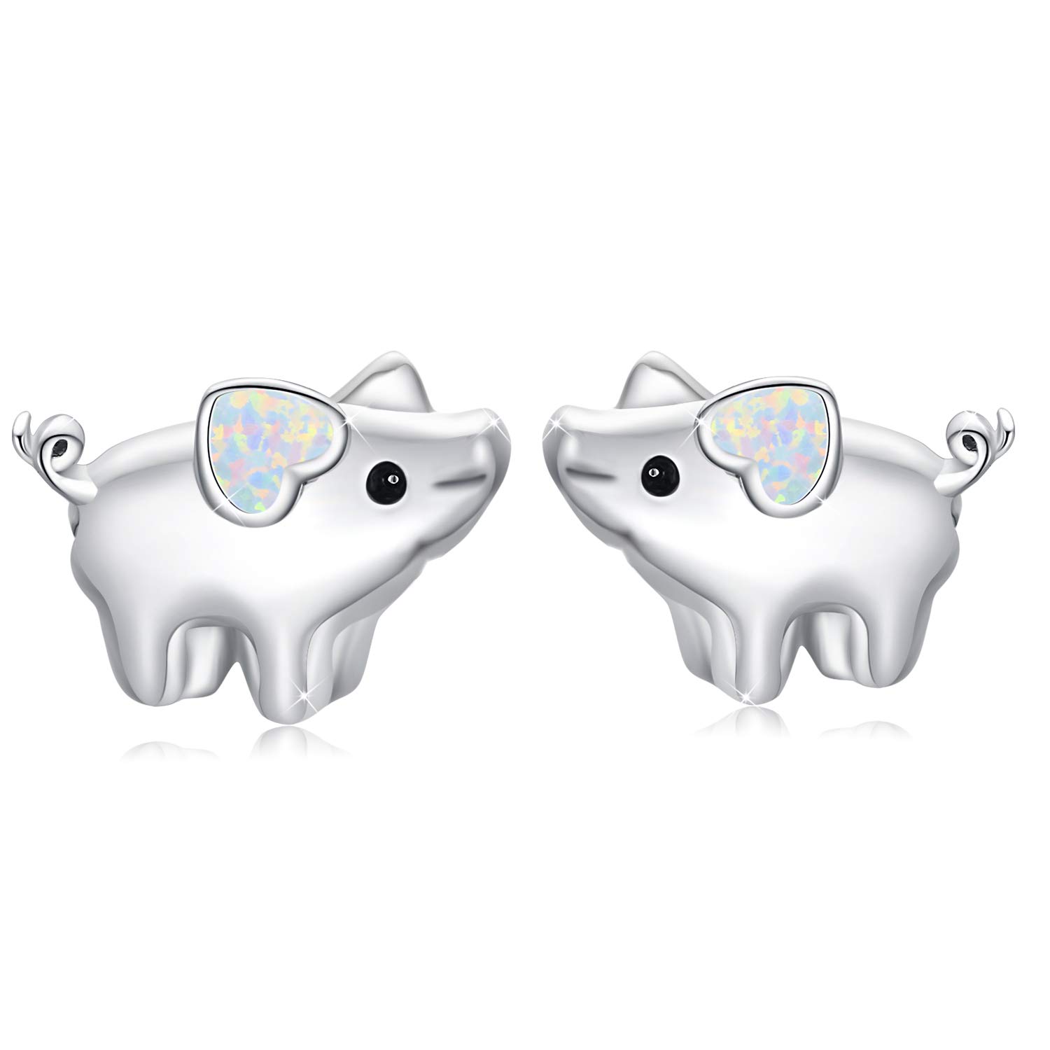 925 Sterling Silver Opal Pig Stud Earrings for Women - Hypoallergenic Sensitive Ears, Cute Small Fashion Jewelry Gifts for Teens - Perfect for Everyday Wear, Birthday Presents & Special Occasions