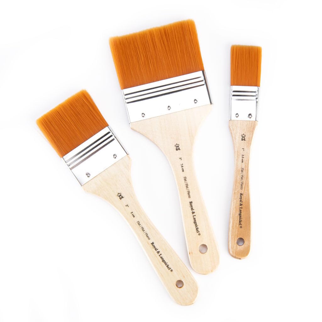 Royal & Langnickel - 3 Pack Golden Taklon Paint Brushes Set (Small, Medium, Large) for Acrylic, Watercolor & Oil Painting - Perfect for Artists, Beginners & DIY Craft Projects