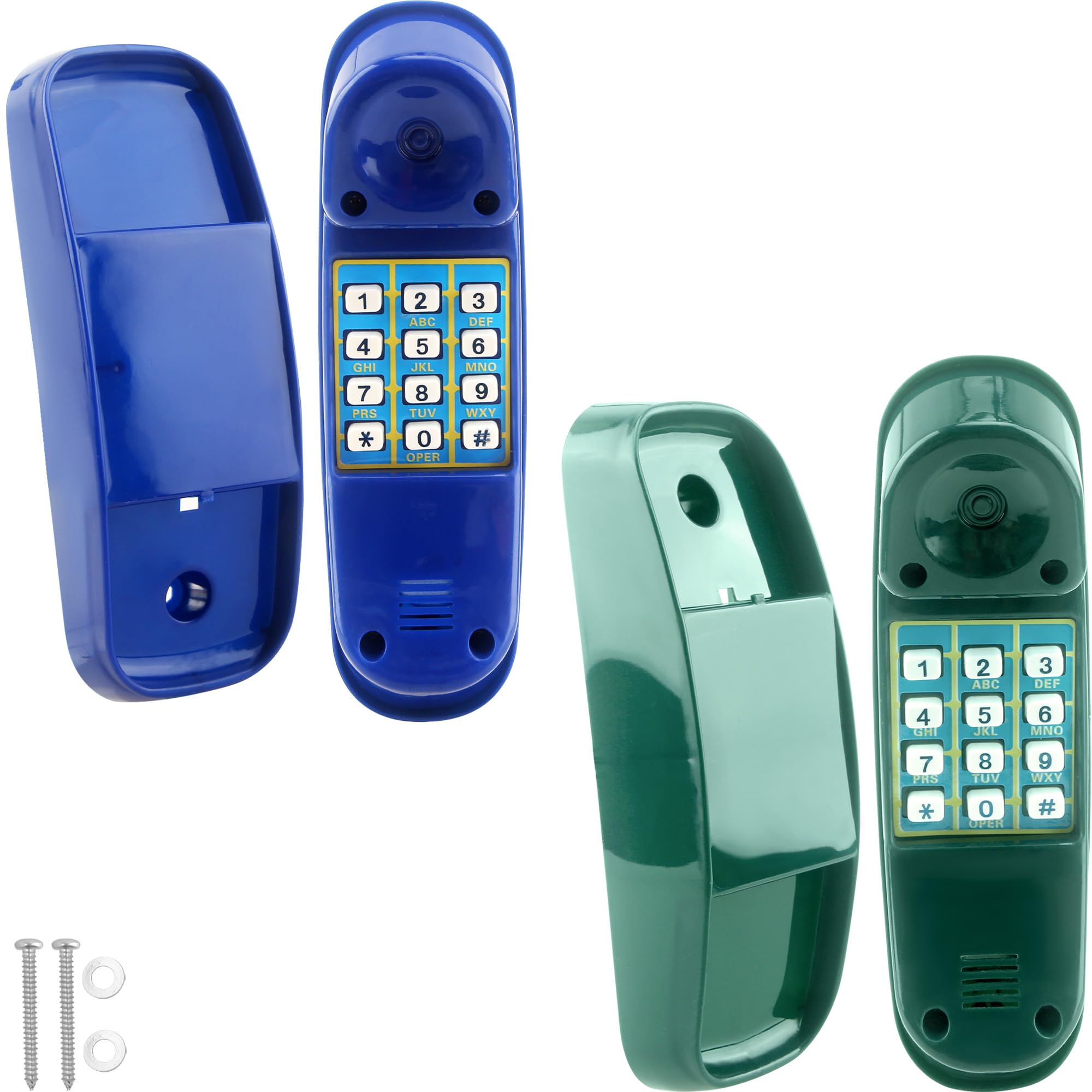 2 Pack Kids Outdoor Playground Swing Set Telephone Toys - Plastic Pretend Play Phone with Numeric Key for Treehouse & Backyard Fun (Green & Blue) - Perfect for Imaginative Play, Playground Equipment & Backyard Swing Set Accessories