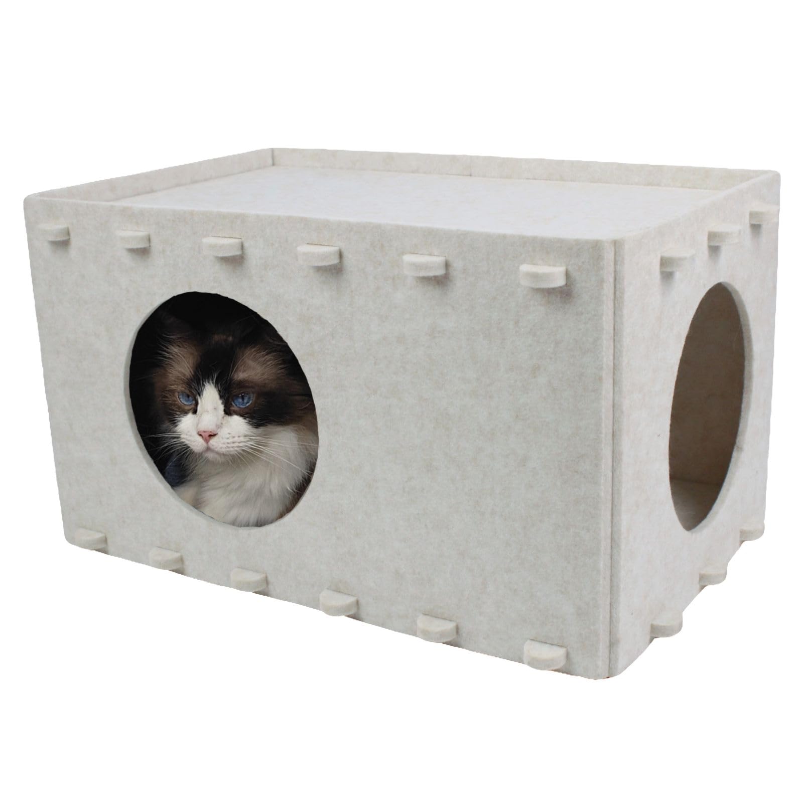 Premium Cat Bed for Indoor Cats - Large & Multi-Cat Scratch-Resistant Cave Hideaway (22x14.2x12 Inch, Cream) | Cozy Pet Furniture for Lounging, Napping & Playtime