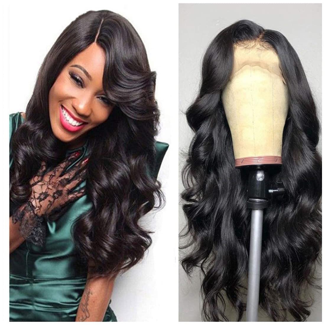 13x4 HD Transparent Lace Front Wigs - Pre Plucked Body Wave 150% Density Glueless Human Hair Wigs - Natural Color 20 Inch for Daily Wear, Parties & Special Occasions