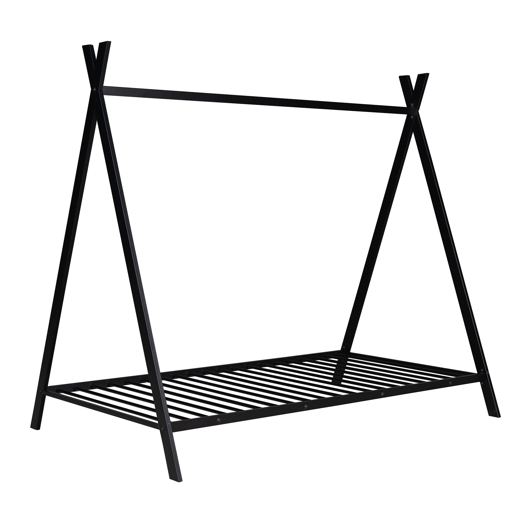 Sturdy Metal House Bed Frame - Triangular Design Platform Bed with Heavy Duty Slats for Kids & Teens - No Box Spring Needed - Easy Assembly - Black - Perfect for Boys & Girls Bedrooms, Dorm Rooms & Small Spaces