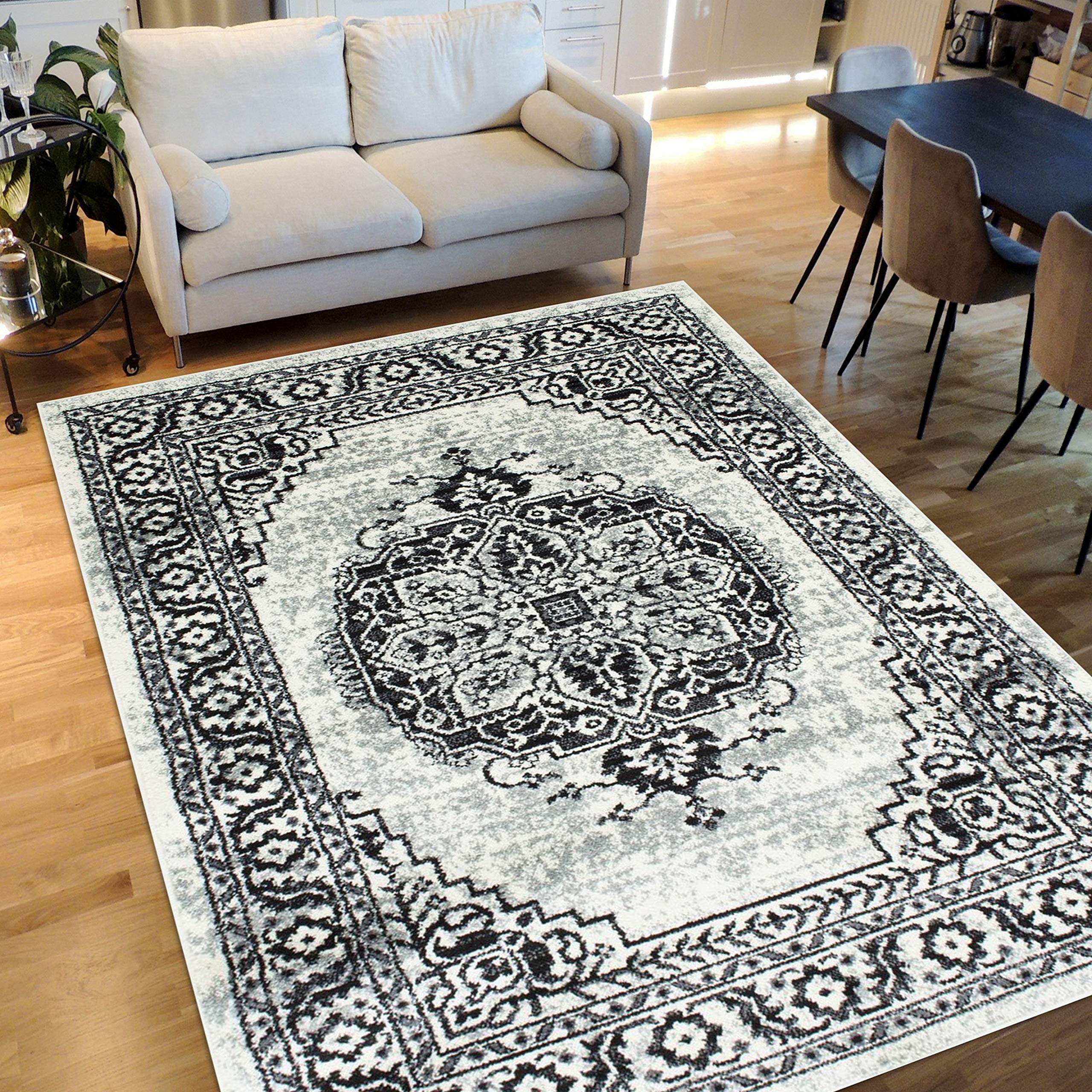 Vintage Distressed Persian Oriental Area Rug - Handmade Gray Ivory Charcoal Faded Design - Perfect for Living Room, Bedroom, or Office Decor