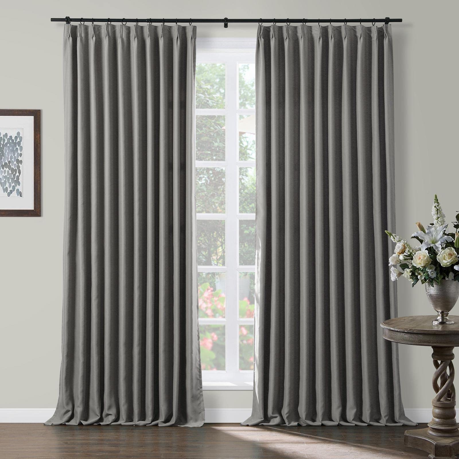 TWOPAGES Thermal Insulated Blackout Curtains - Grey Pinch Pleated Room Darkening Drapes for Living Room & Bedroom, Noise Reducing Window Treatments (2 Panels, 26
