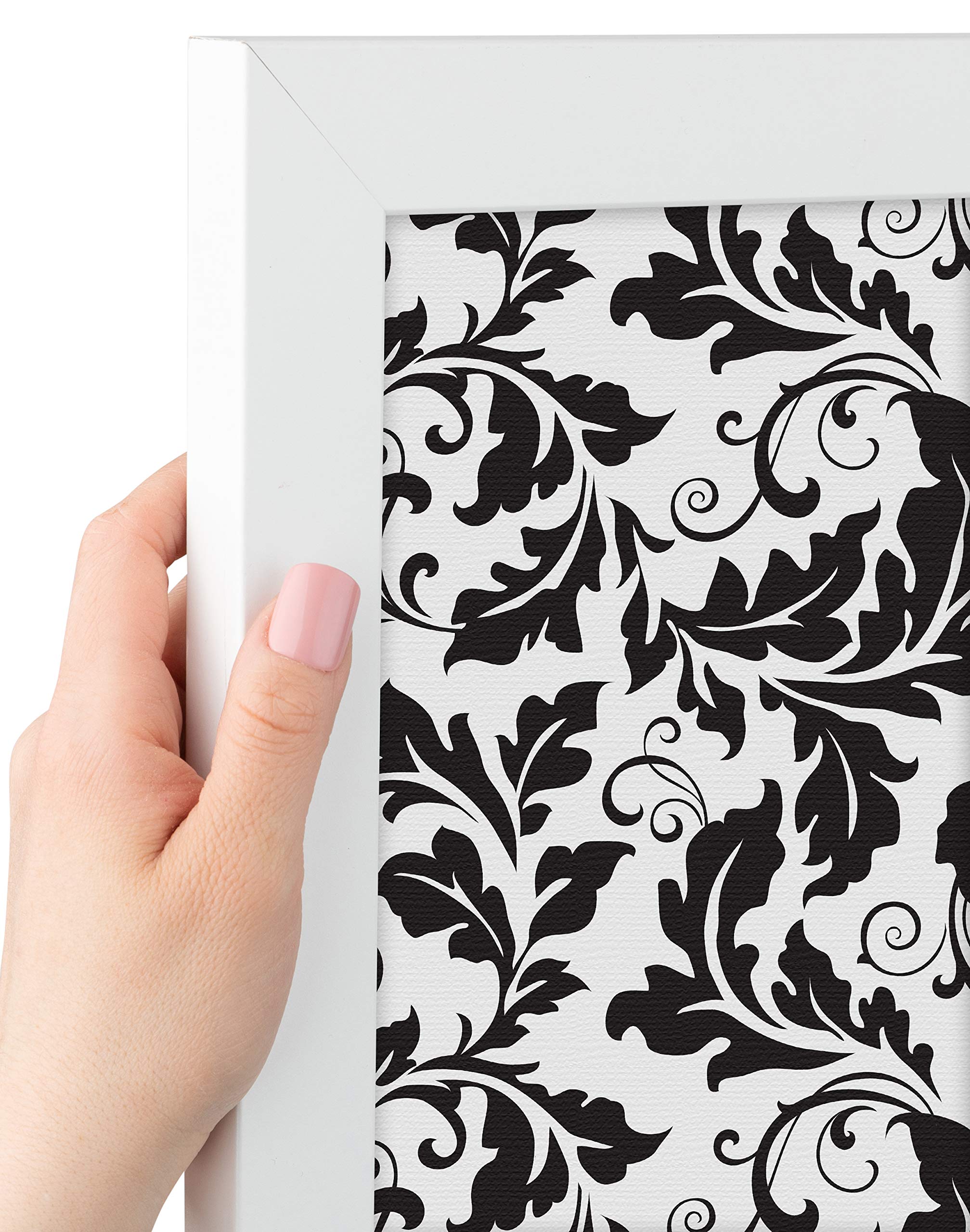 ArtToFrames 36x24 Inch Custom Cork Bulletin Board - 2x3 Feet Floral Design Black Leaves Fabric Canvas Pin Board with Satin White Frame | Perfect for Home Office, Classroom, or Dorm Room Decor (PinPix-180-36x24_FRBW26074)