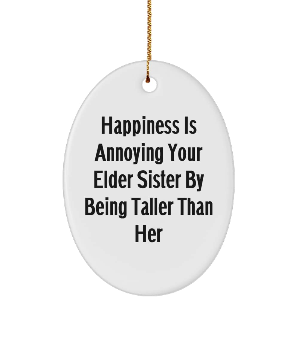 Funny Motivational Sister Gifts - 'Happiness is Being Taller Than Your Big Sister' Oval Ornament - Perfect for Birthday, Christmas & Sibling Rivalry Gifts - Great for Room Decor, Office Desk & Family Humor