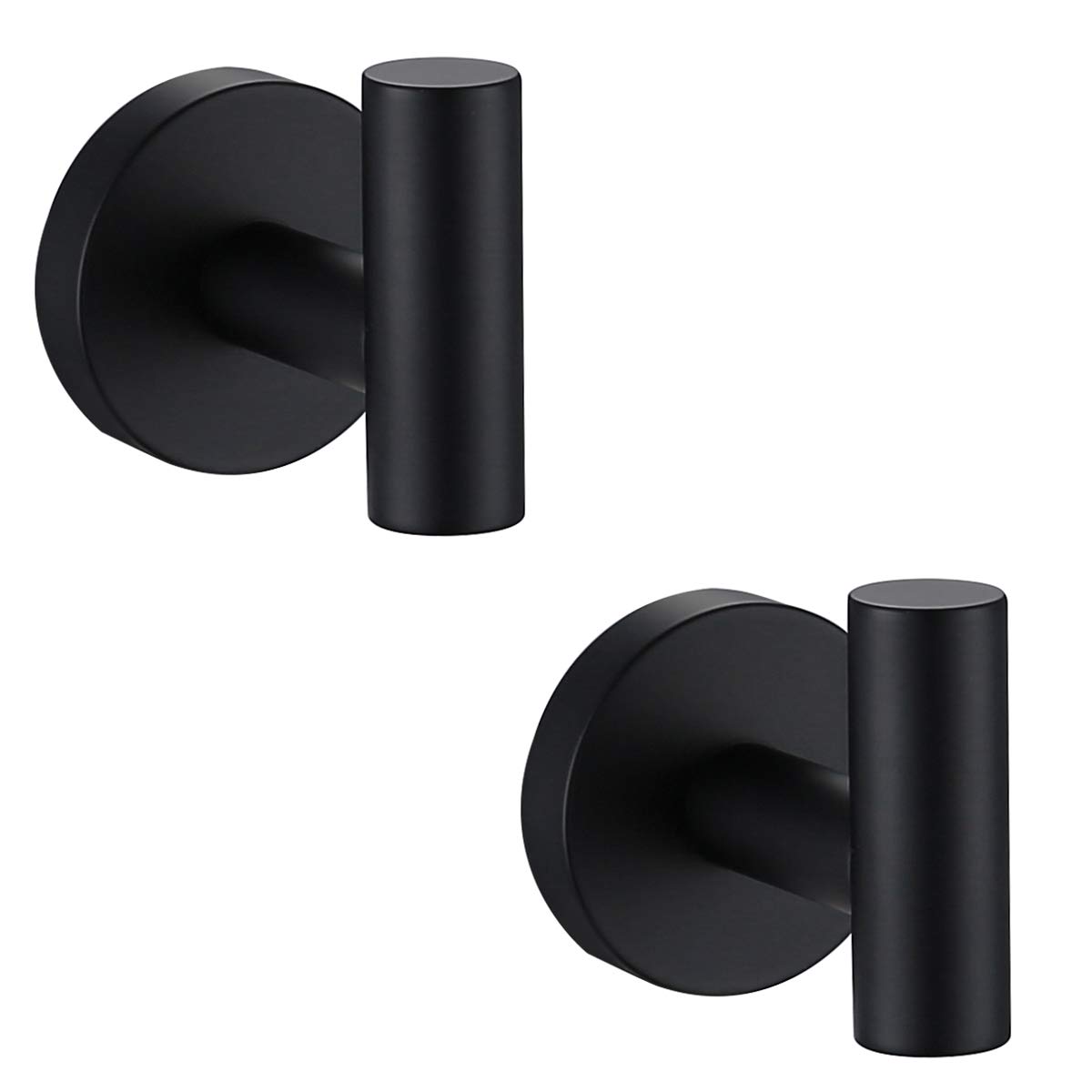 2 Pack Matte Black Towel Hooks - Stainless Steel Wall Hooks for Bathroom & Kitchen