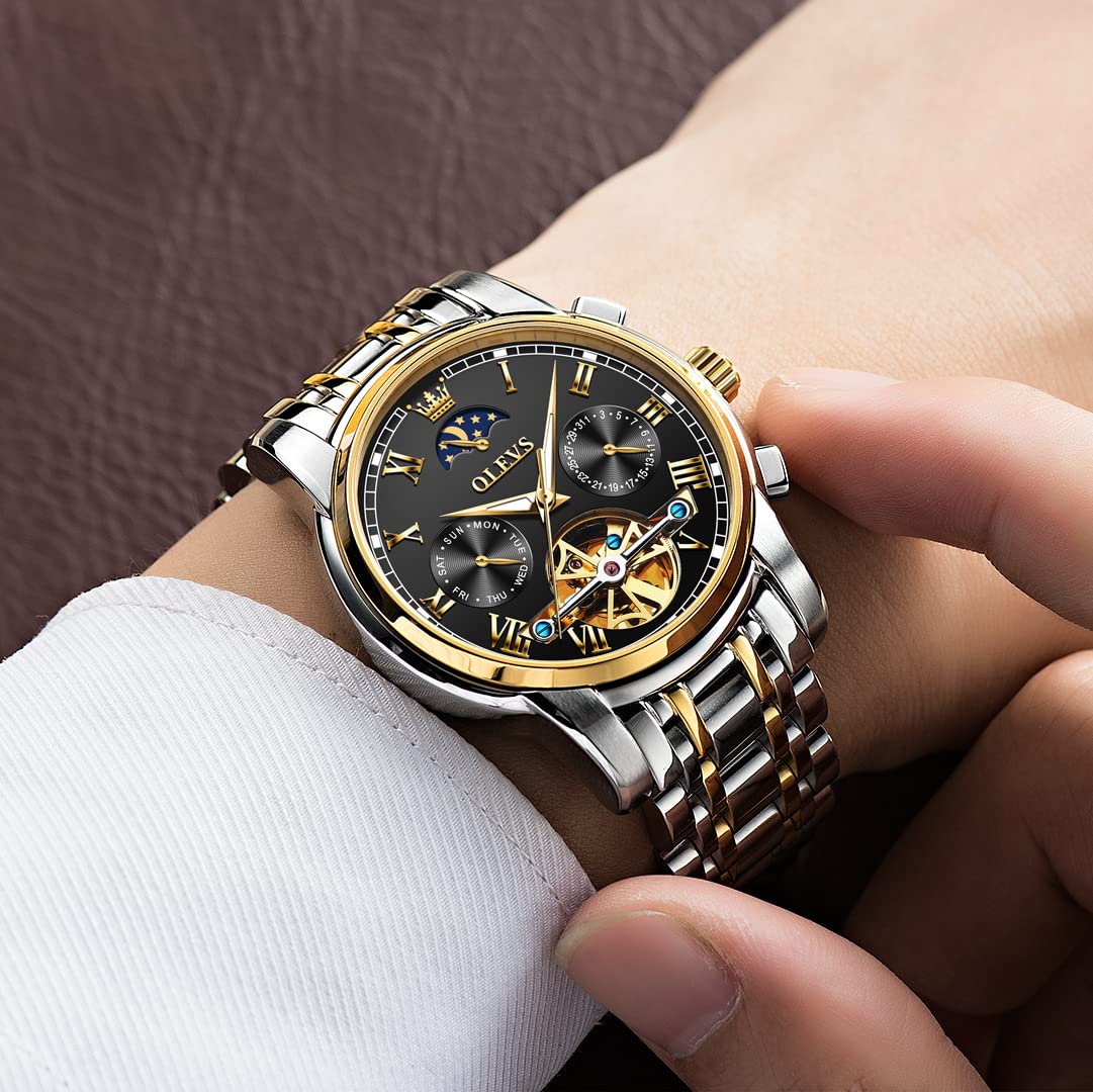 OLEVS Men's Automatic Skeleton Mechanical Watch - Self-Winding Luxury Dress Watch with Luminous Hands & Waterproof Design - Perfect for Business, Formal Events & Everyday Wear