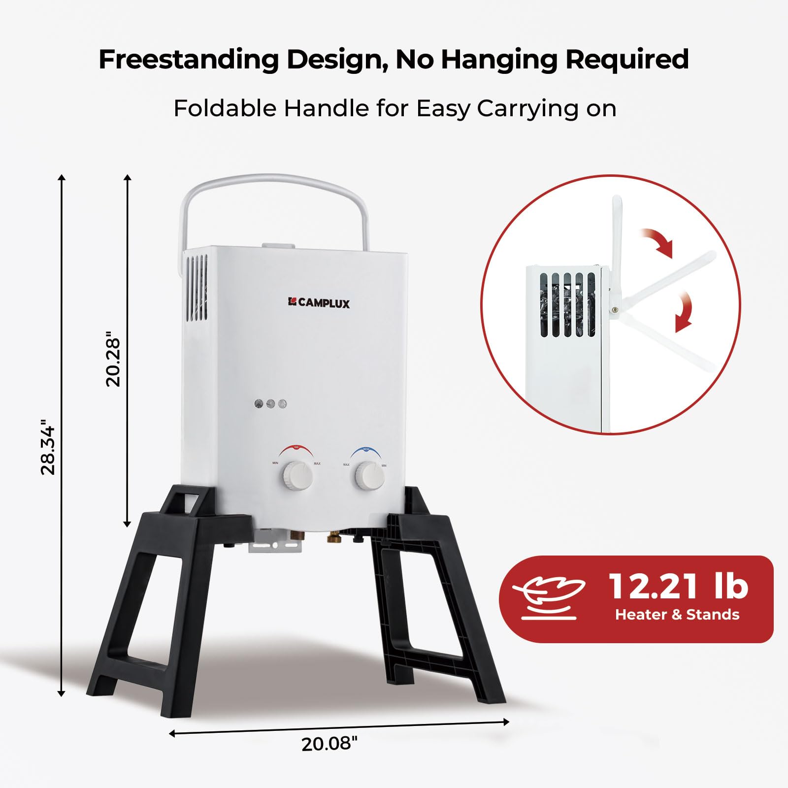 Portable Tankless Water Heater 1.32 GPM - Outdoor Propane Gas Camping Shower System with Free-Standing Stand & Carry Bag (AY132Max, White) - Perfect for RV Trips, Backpacking & Off-Grid Living