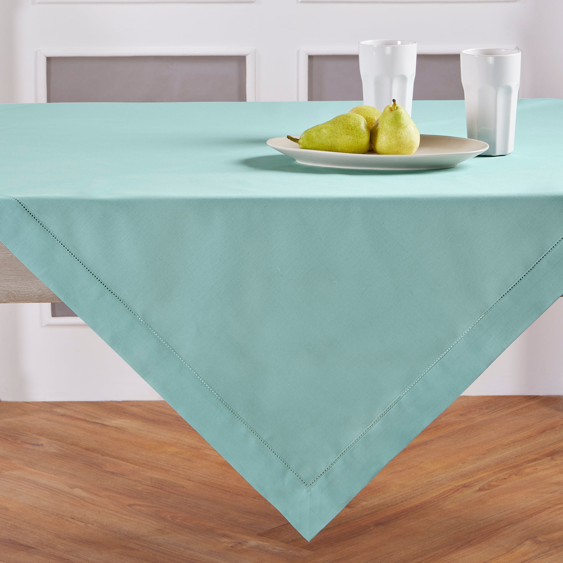 Premium Cotton Linen Hemstitch Table Throw - Elegant Decorative Table Runner for Dining Room, Wedding, Party & Home Decor