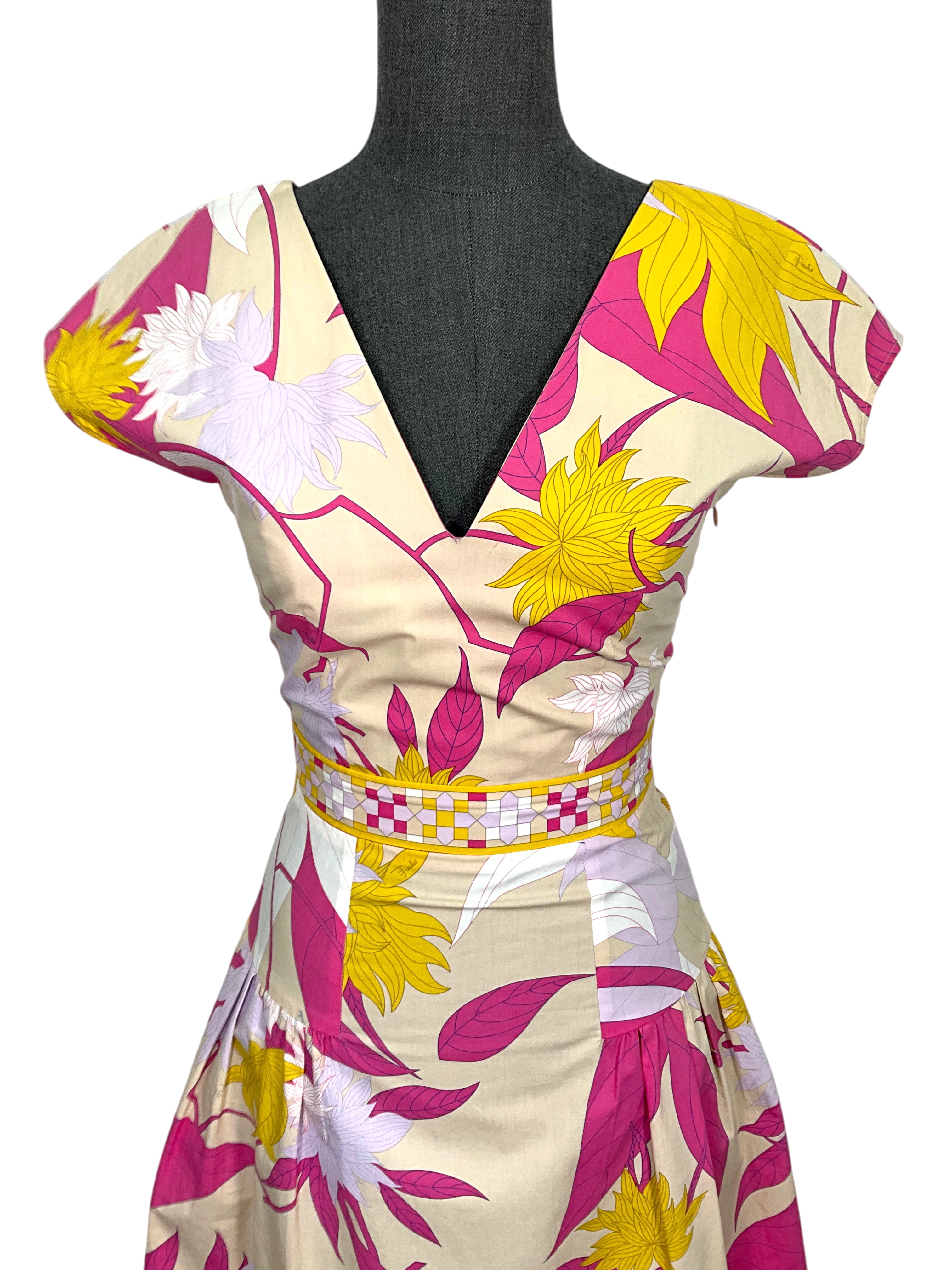 Emilio Pucci Floral Print Cotton Dress for Women - Size S - Summer Casual & Party Wear - Elegant Flowy Midi Dress for Beach Vacations & Date Nights
