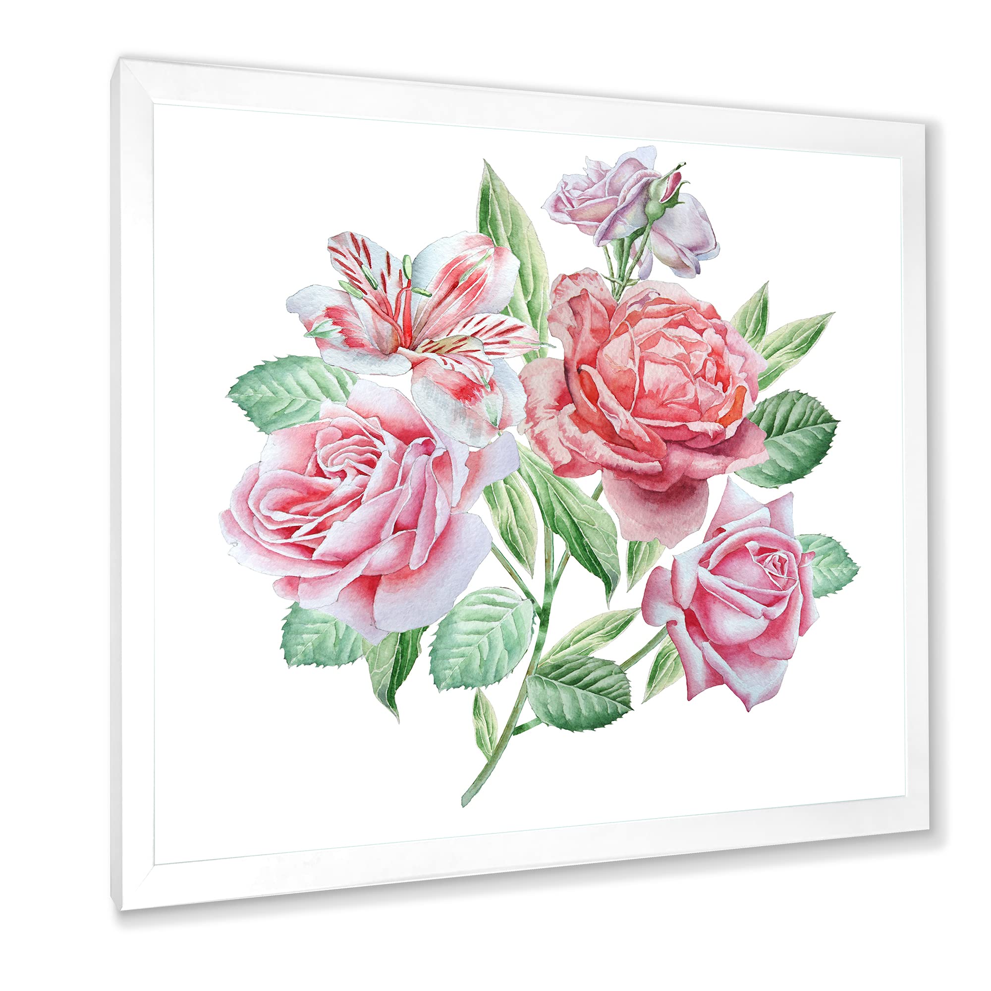DesignQ Spring Flowers Alstroemeria Rose Traditional Framed Wall Art - Floral Home Decor for Living Room, Bedroom & Office - Perfect Gift for Housewarming & Wedding