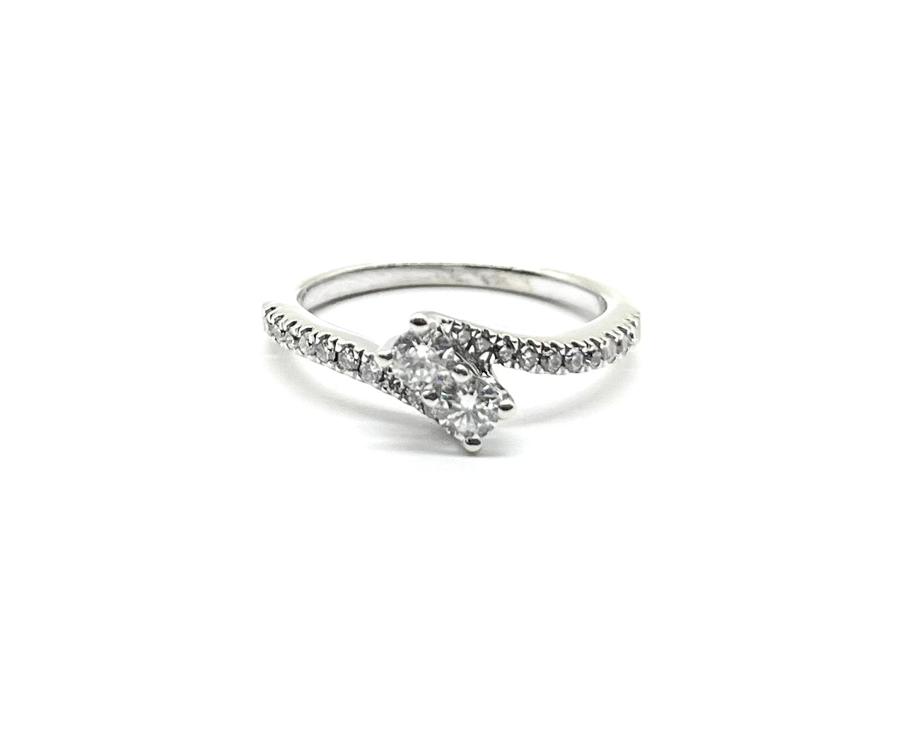 White Gold Eternity Diamond Bypass Ring for Women - Elegant Stackable Wedding Band, Anniversary Gift & Everyday Jewelry - Perfect for Bridal, Date Nights & Special Occasions