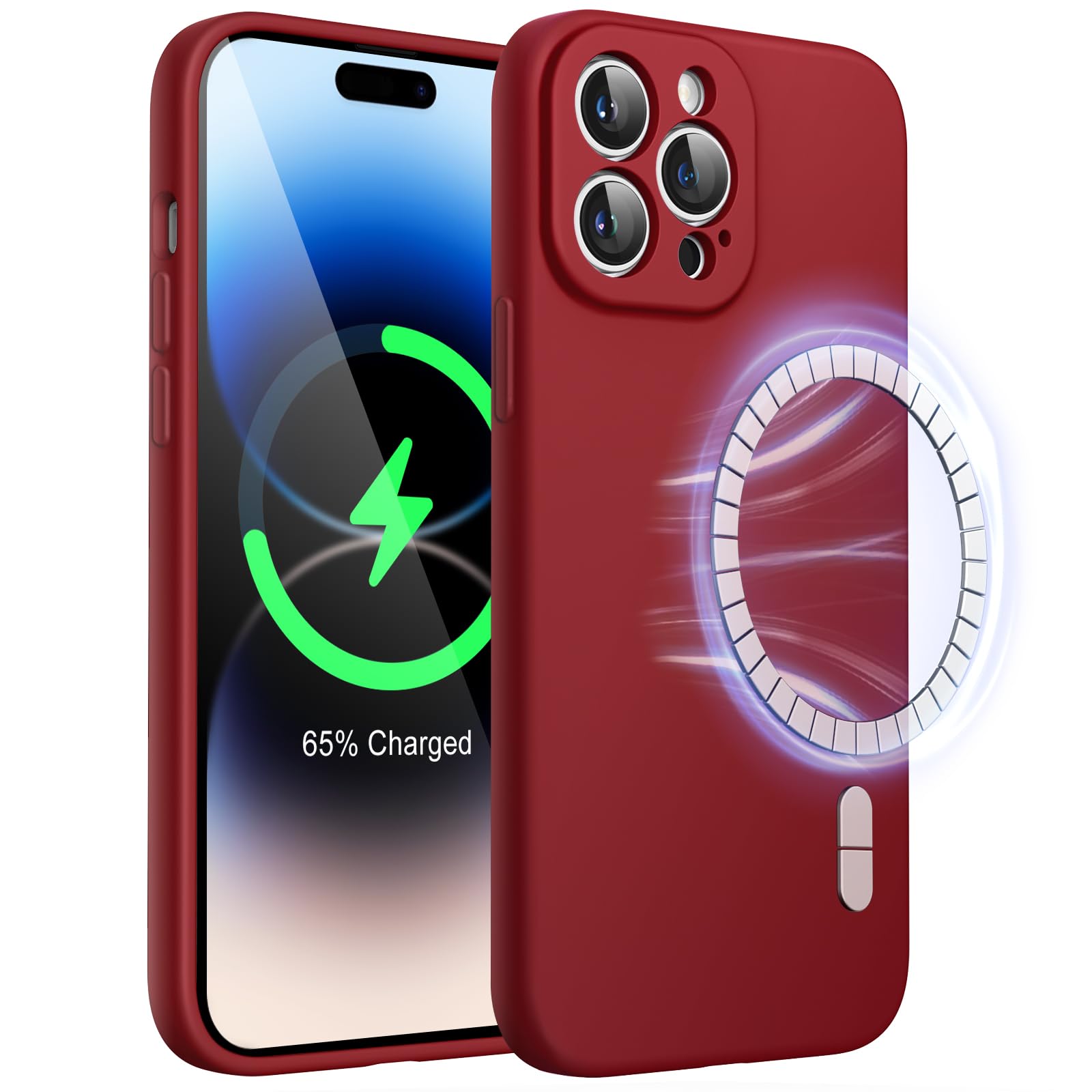 JETech Magnetic Silicone Case for iPhone 14 Pro Max 6.7-Inch - MagSafe Compatible Protective Cover with Full Camera Lens Protection (Red) | Slim Fit, Shockproof Design for Everyday Use, Work & Travel