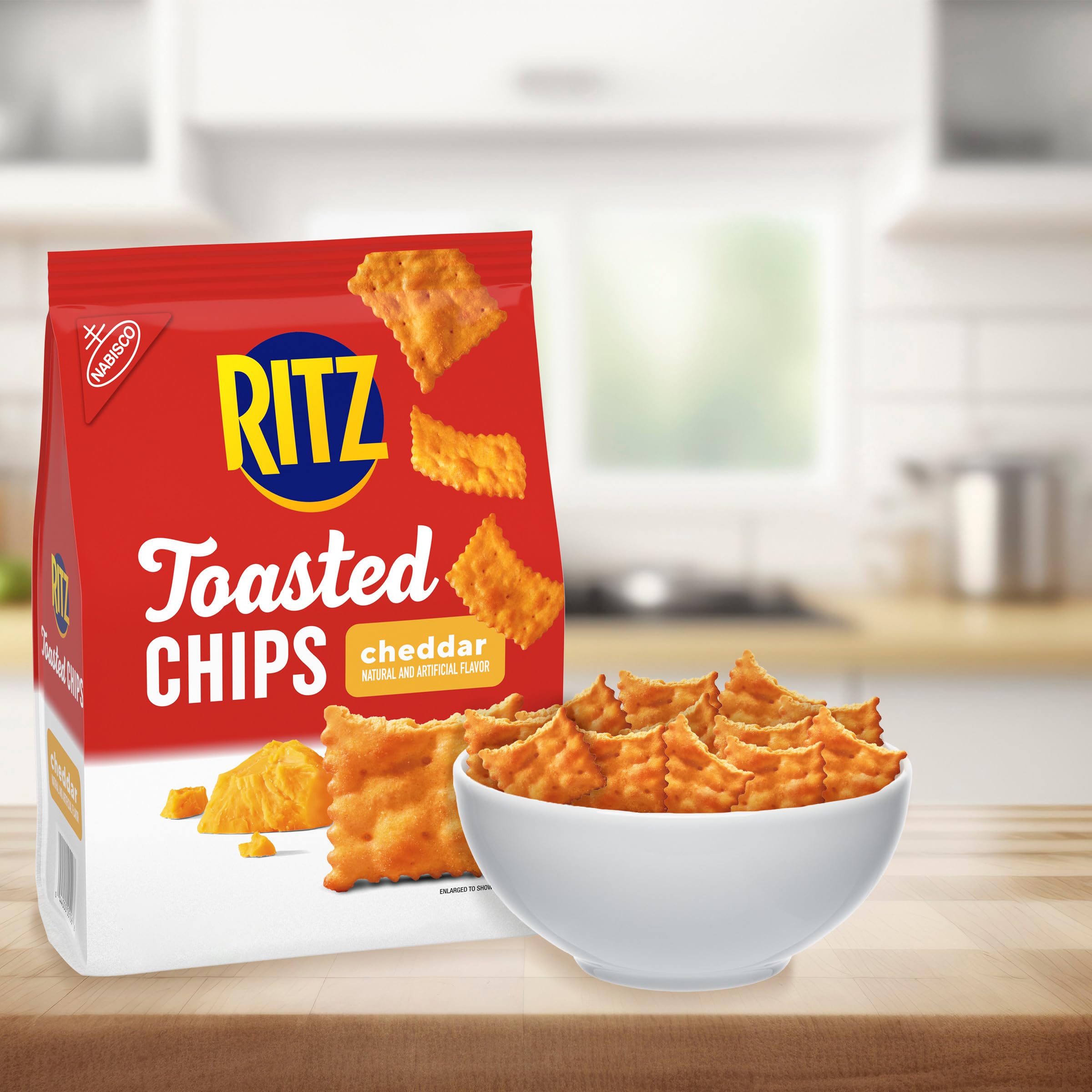 RITZ Toasted Chips Cheddar Cheese Crackers - 8.1 oz Party Snacks Pack - Perfect for Game Nights, Picnics & Office Snacking