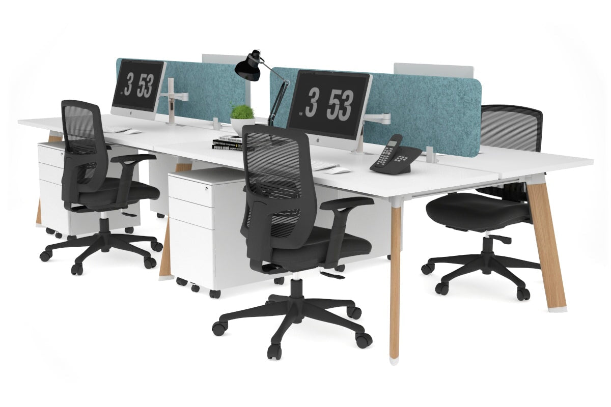 4-Person Workstation with Wood Imprint Frame - 1800L x 800W with Cable Management for Office & Home Workspace