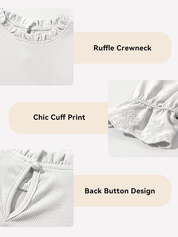 Stylish Girls' Ruffle Long Sleeve Crewneck Ribbed Knit Blouse Tops for Ages 6-15 - Perfect for School, Parties & Casual Wear