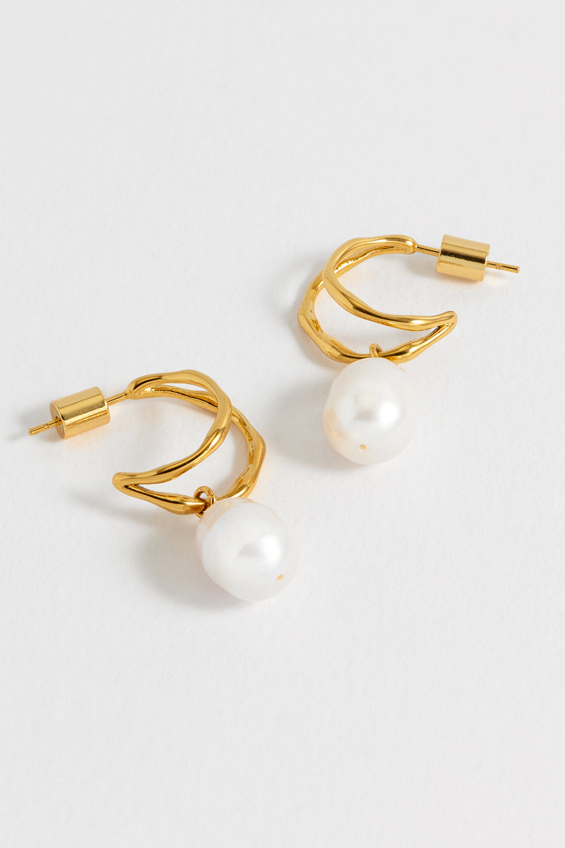 Molton Pearl Double Hoop Earrings for Women - Elegant 14K Gold Plated Dangle Earrings - Perfect for Weddings, Parties & Everyday Wear