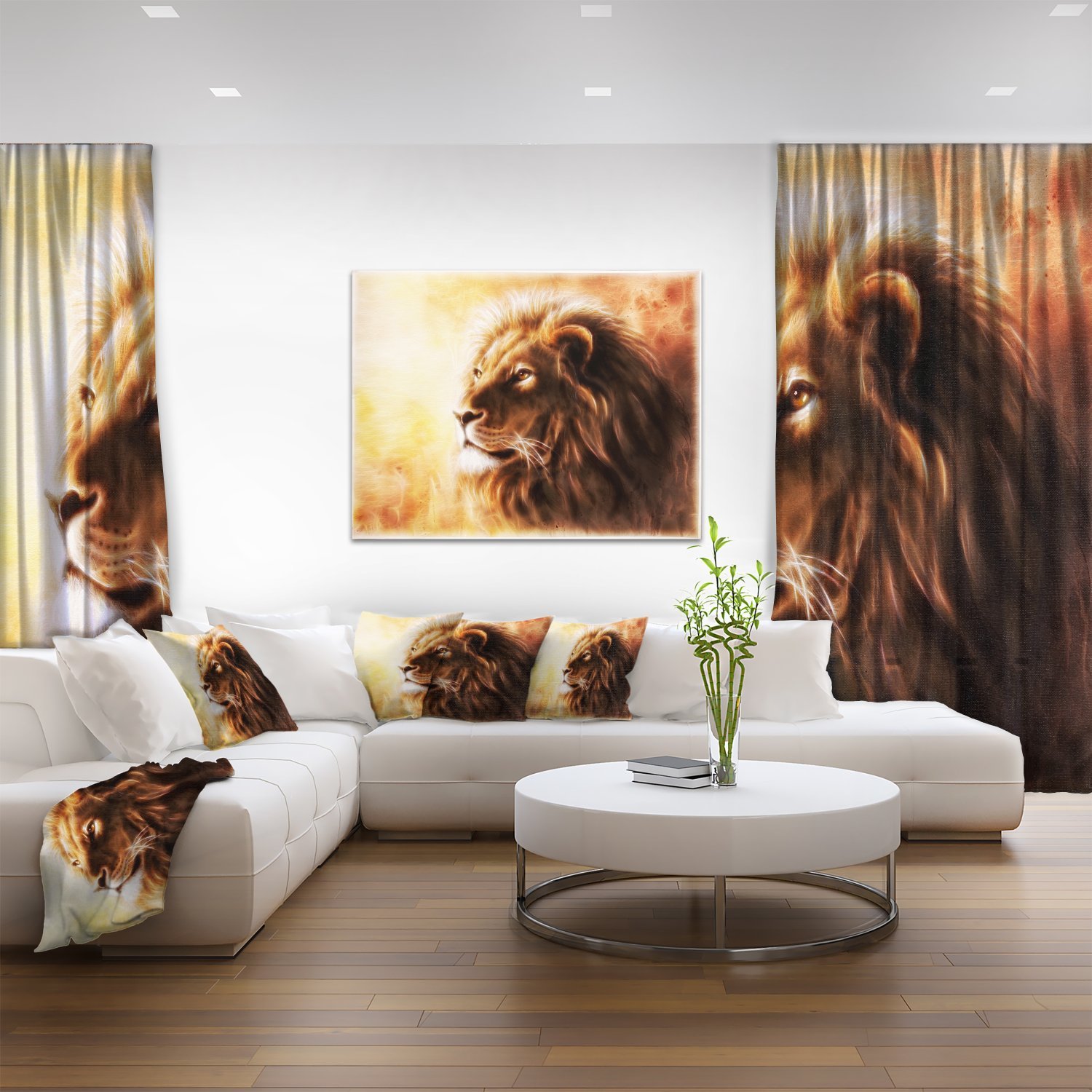 Brown Lion Fractal Animal Canvas Art Print - Modern Wildlife Wall Decor for Living Room, Bedroom & Office - Unique Home & Gift Idea